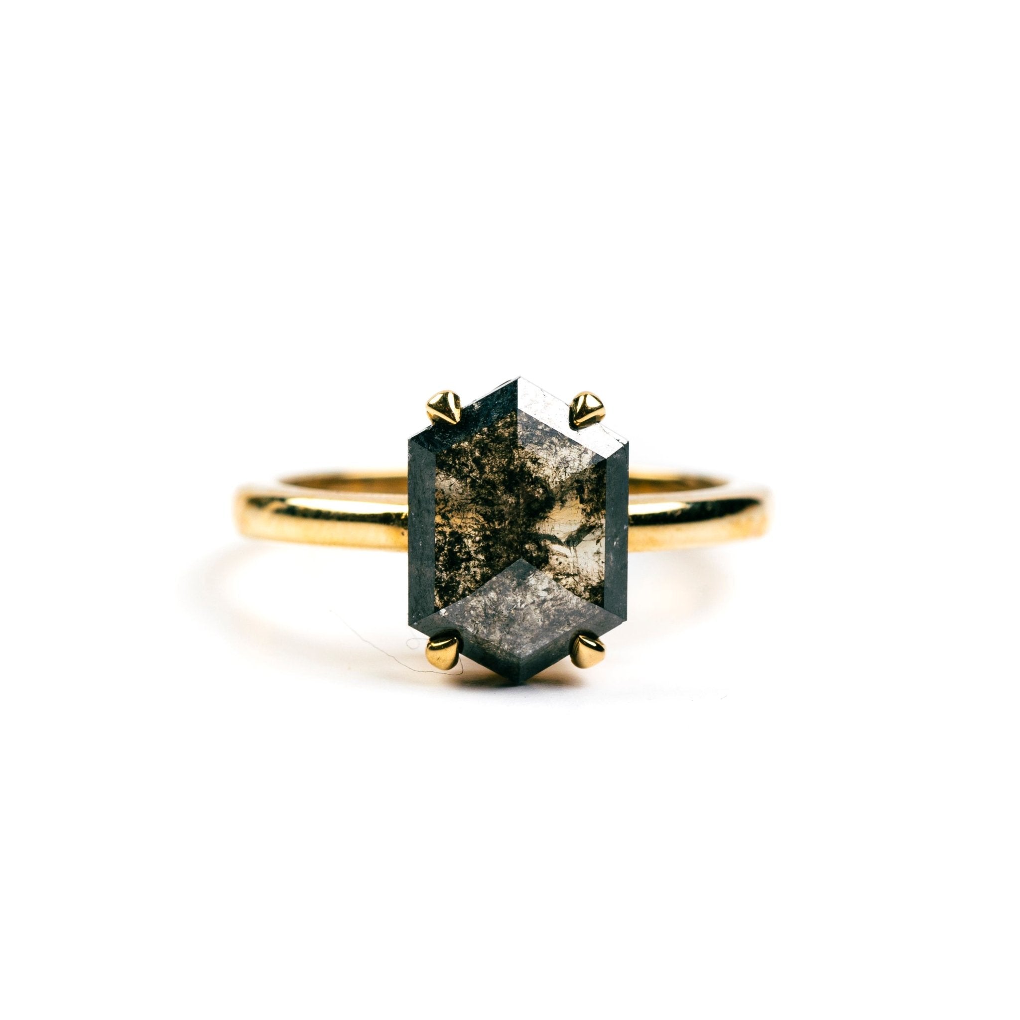 Anastasia Salt and Pepper Elongated Hexagon Engagement Ring with Claw Prongs - MTD