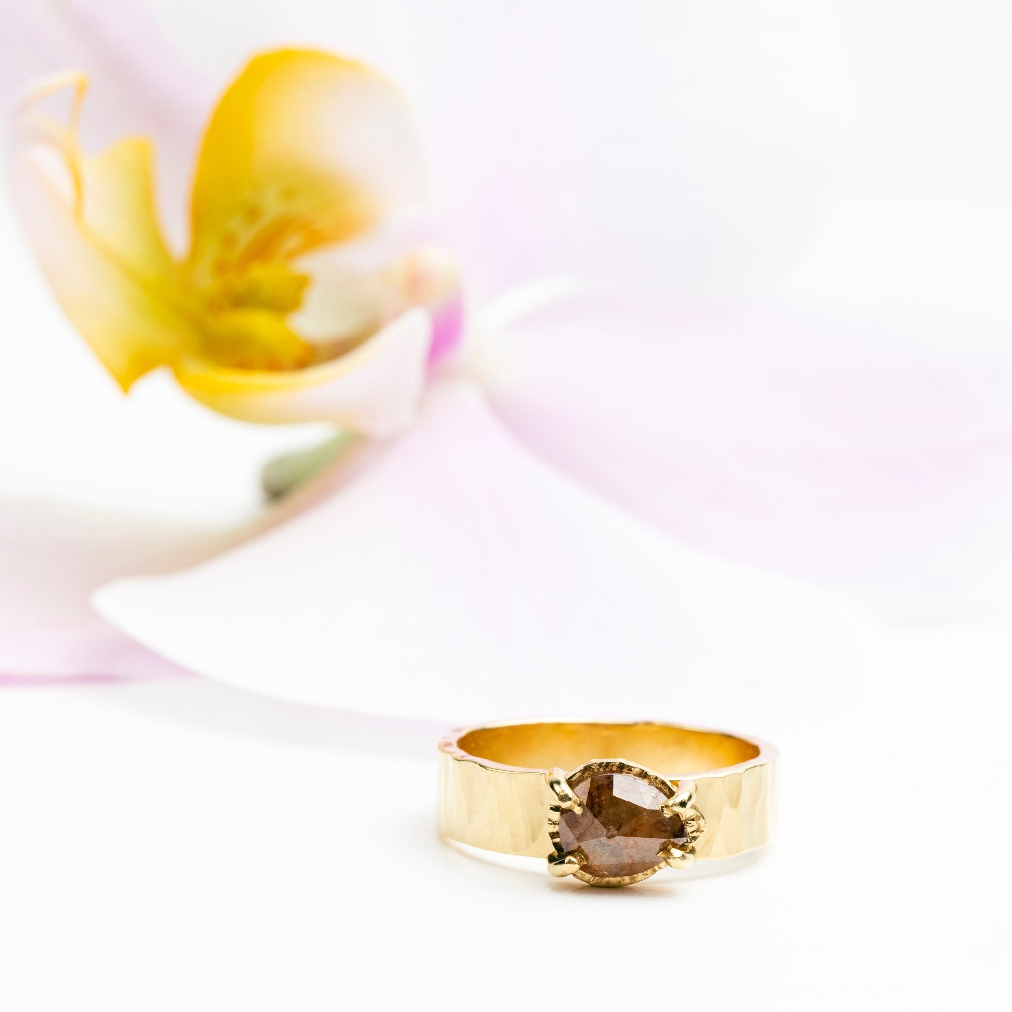 Lillian Salt and Pepper Pear Diamond Hammered Halo Wide Band Engagement Ring - MTD