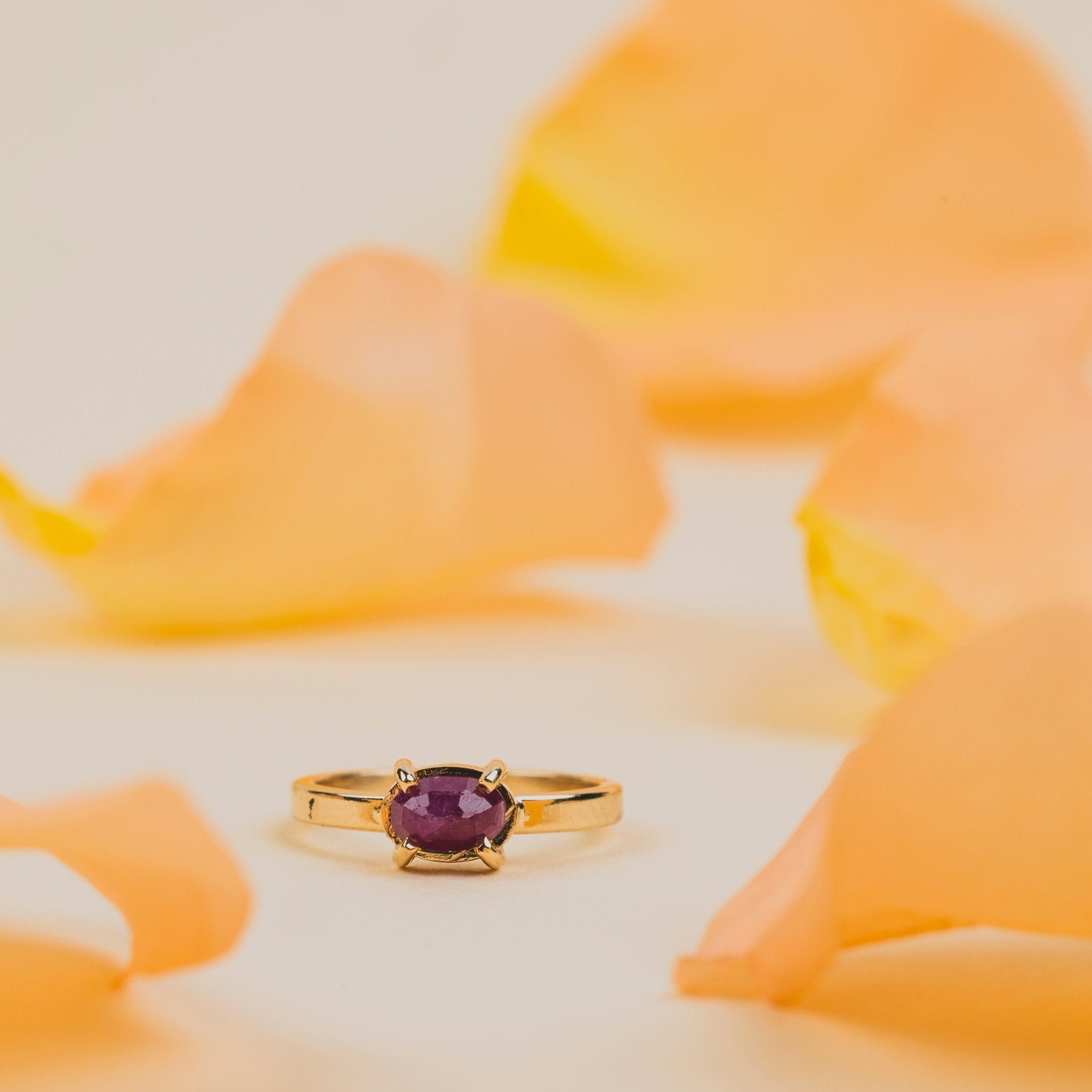 East West Oval Birthstone Ruby Stacking Ring - MTD