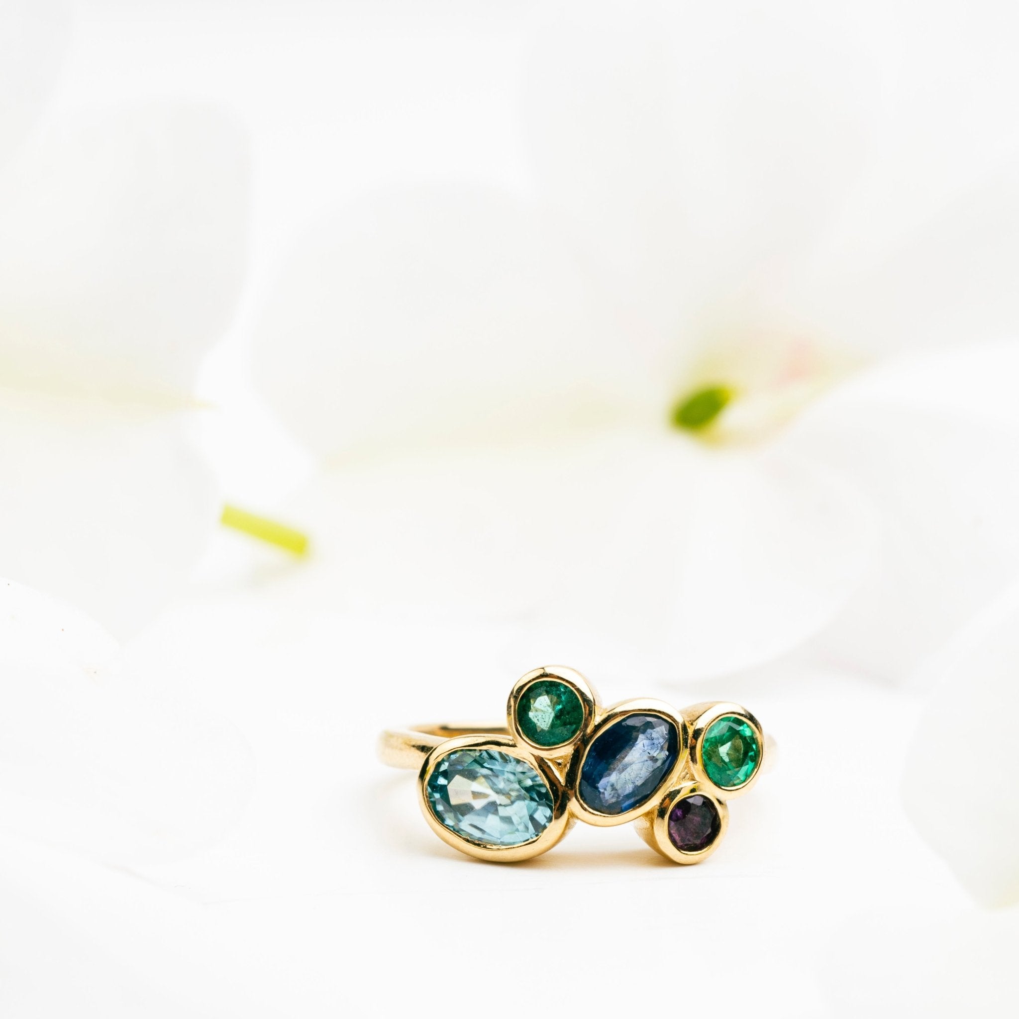 Deep Blue Cluster Bezel Set Gemstone Ring - MTD