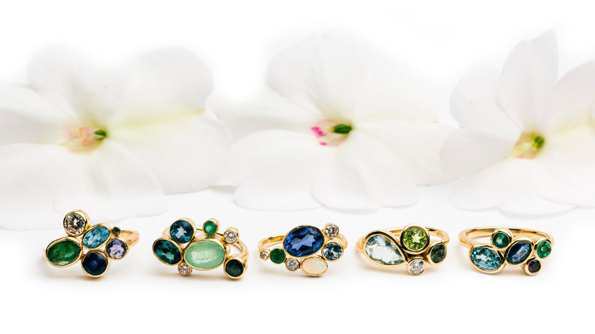 Deep Blue Cluster Bezel Set Gemstone Ring - MTD