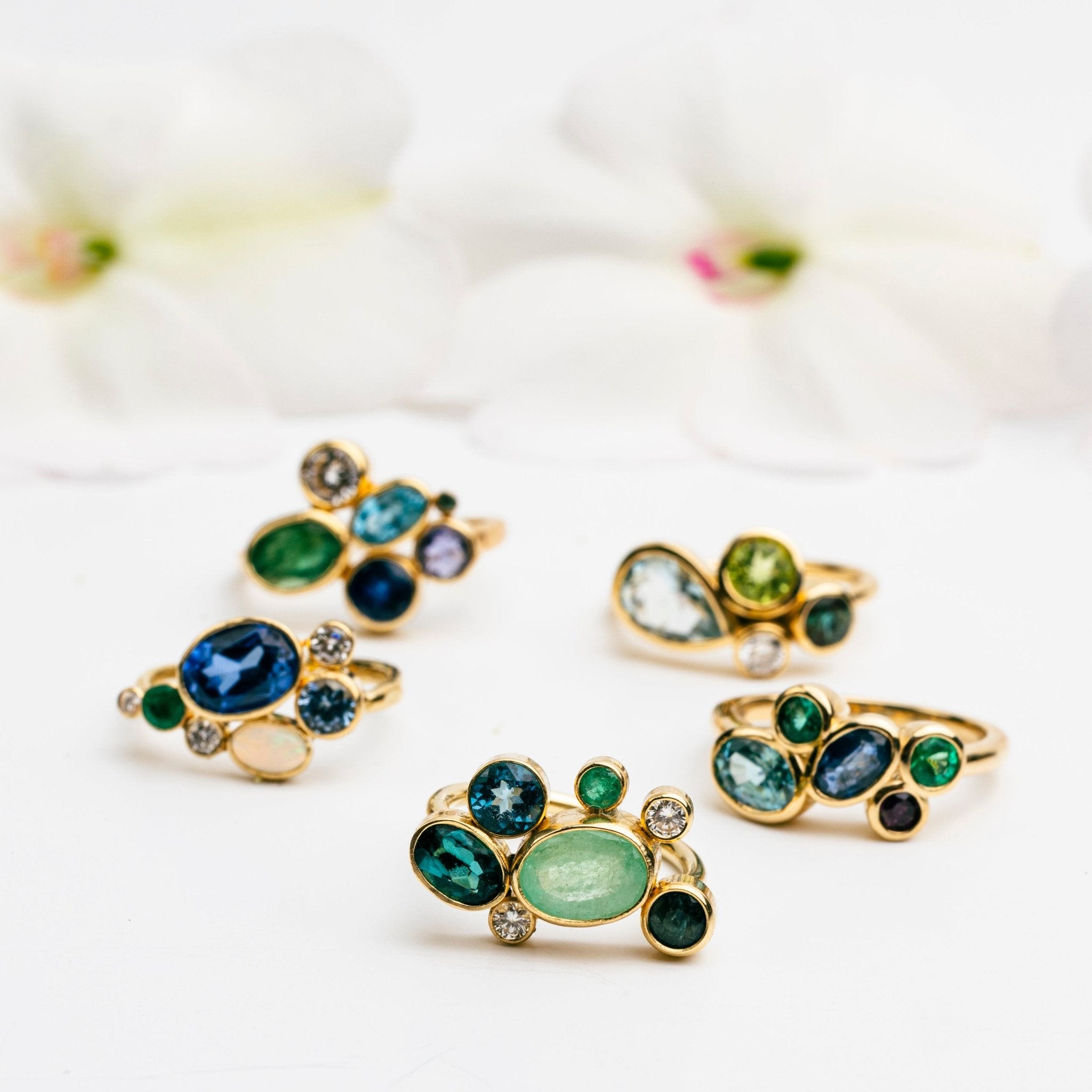 Deep Blue Cluster Bezel Set Gemstone Ring - MTD