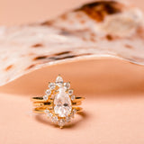 Large Deco V Band with Pear Diamond Curved Wedding Band - MTD