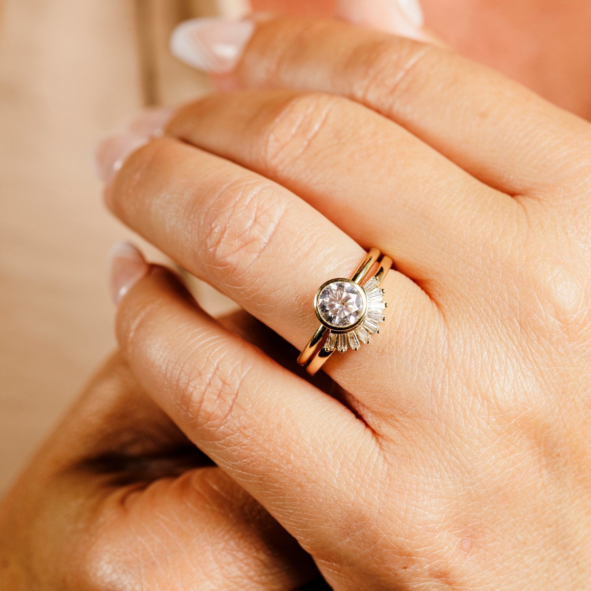 Sunburst Emerald Cut Diamond Wedding Band - MTD