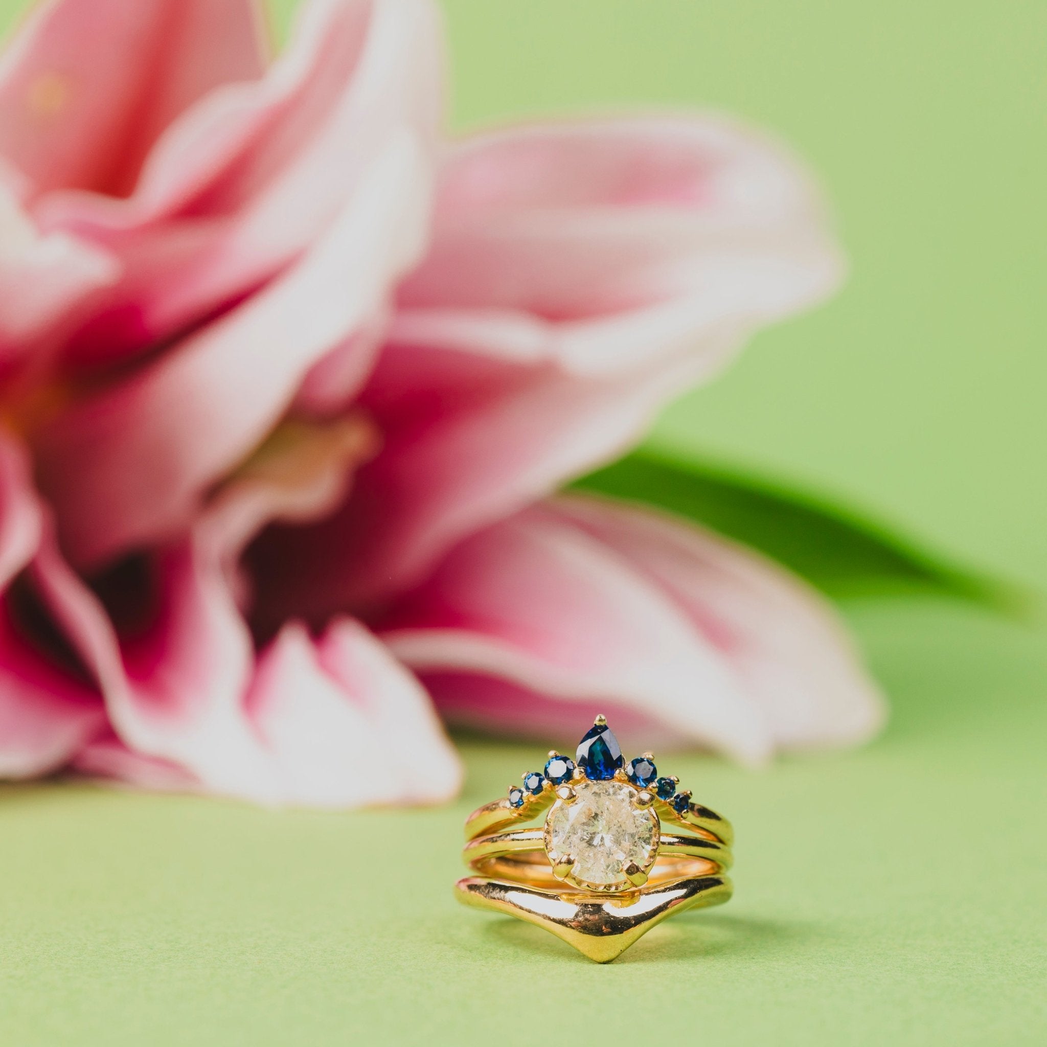 Blue Grotto Diamond and Sapphire Engagement Ring Stacking Set - MTD