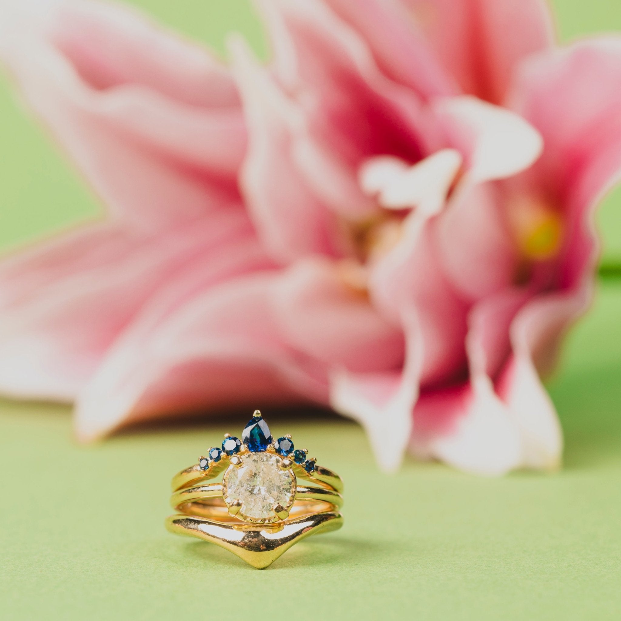 Blue Grotto Diamond and Sapphire Engagement Ring Stacking Set - MTD