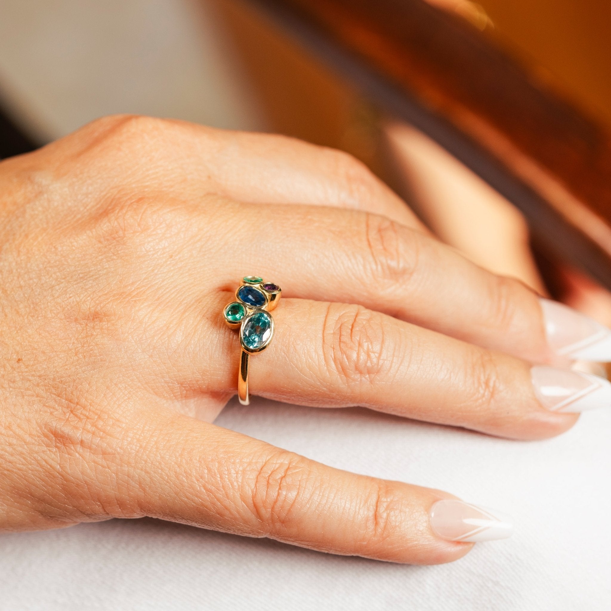 Deep Blue Cluster Bezel Set Gemstone Ring - MTD