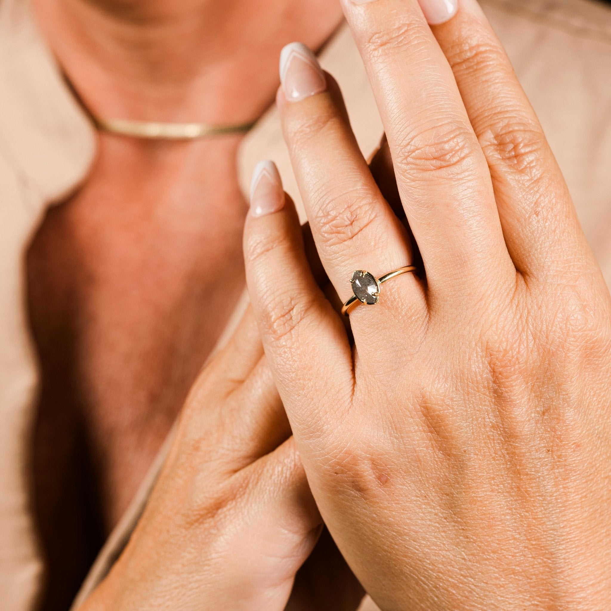 Gray Marquise Dainty Engagement Ring - MTD