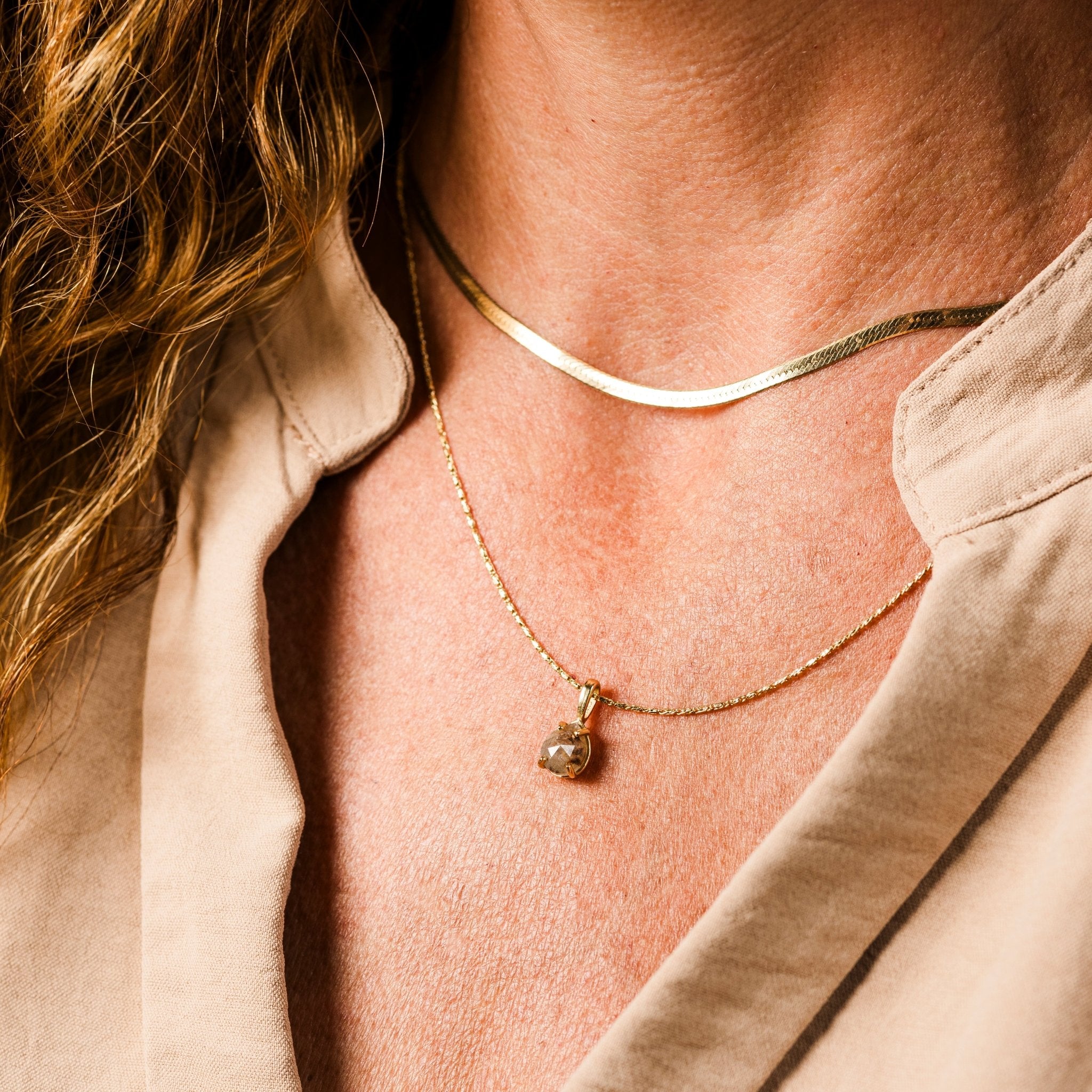 Emery Salt and Pepper Pear Rose Cut Diamond Necklace - MTD