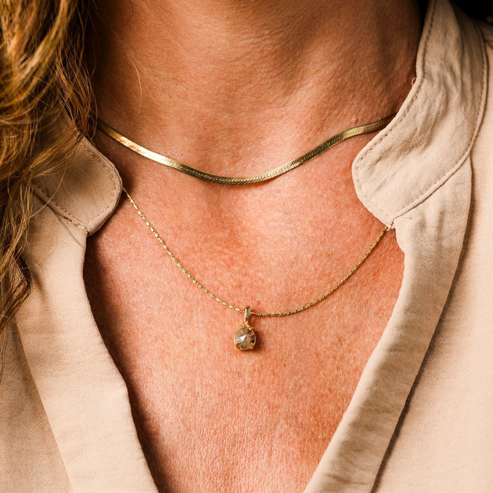 Emery Salt and Pepper Pear Rose Cut Diamond Necklace - MTD