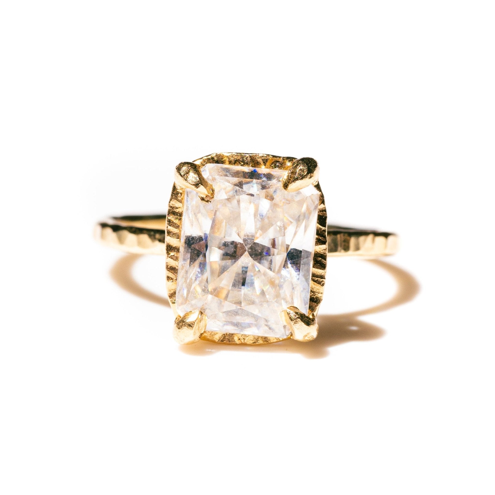 Hammered Halo Radiant Cut Moissanite Engagement Ring - MTD