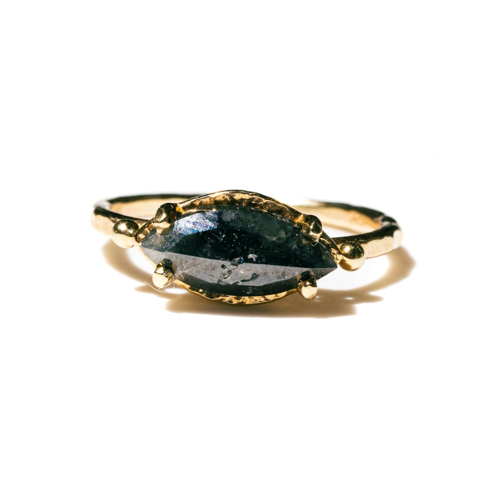 East West Black Marquise Diamond Engagement Ring - MTD