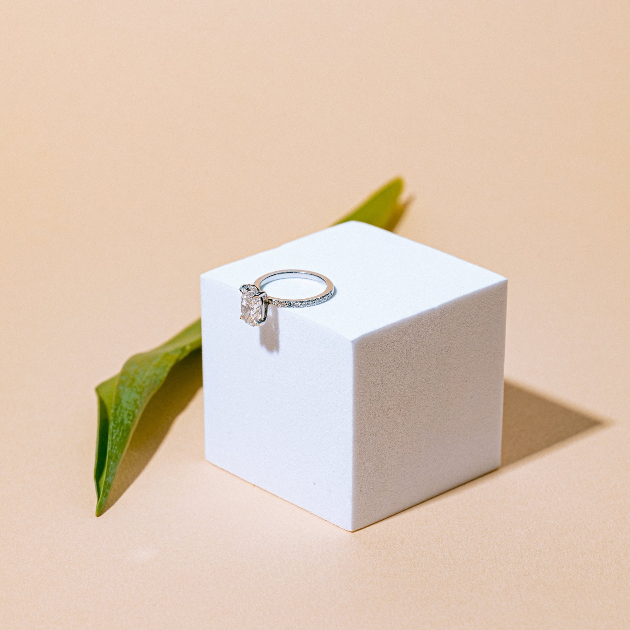 Lilaa Elongated Oval Lab Diamond Engagement Ring with French Set Diamond Band - MTD