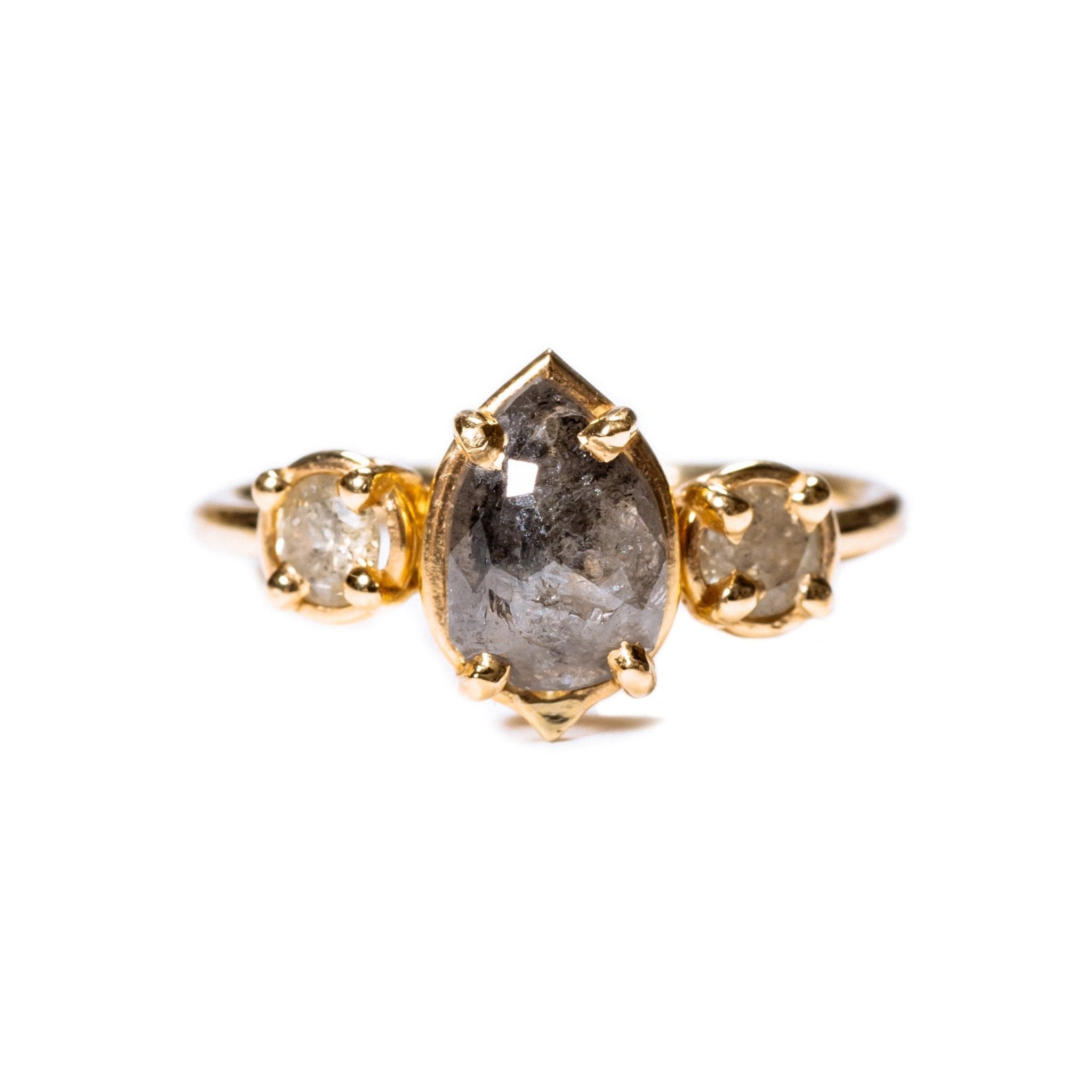 Salt and Pepper 3 Stone Ring with Pear Diamond - MTD