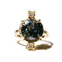 Three Stone Round Black Diamond Engagement Ring - MTD