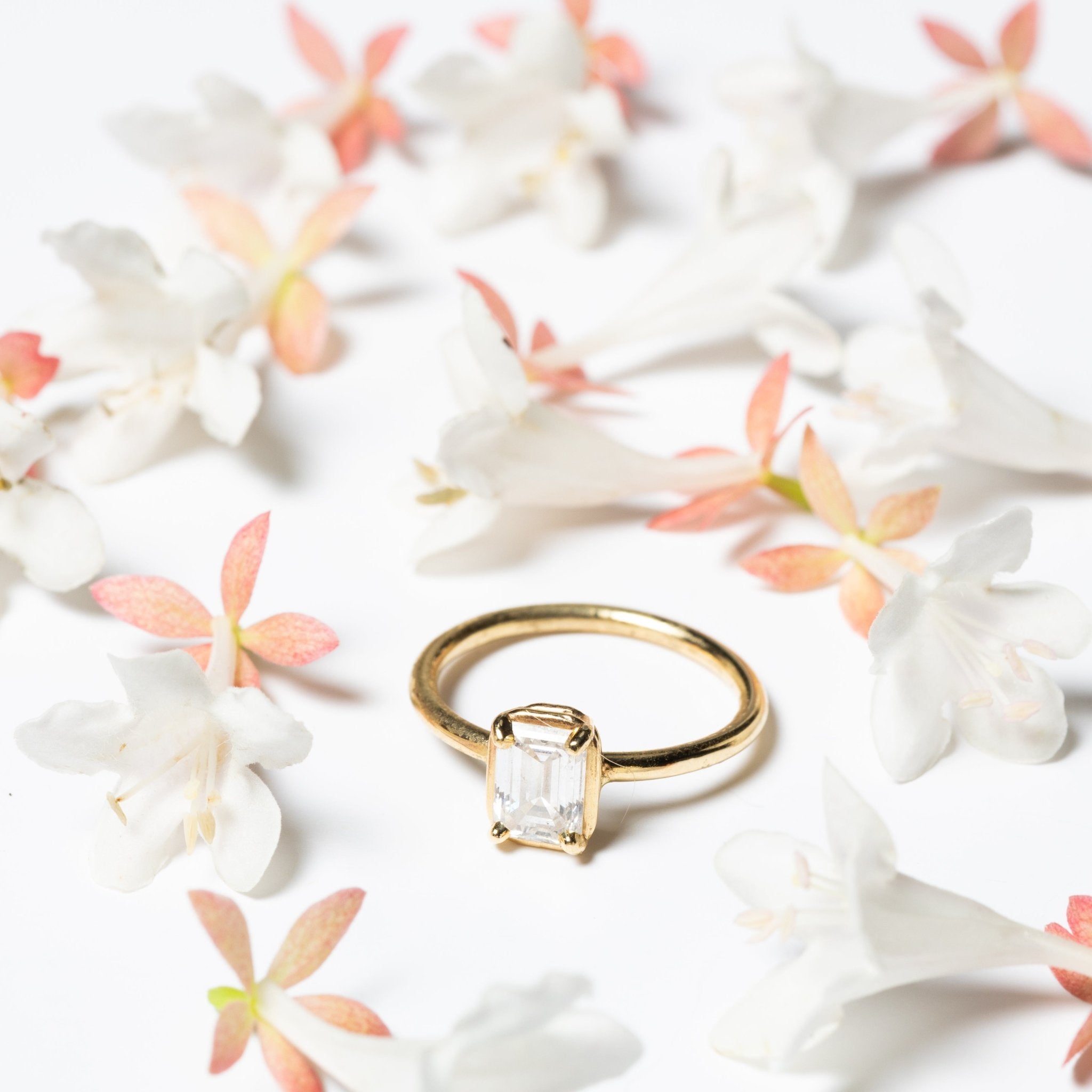 Emerald Cut Diamond In Golden Halo Setting - MTD