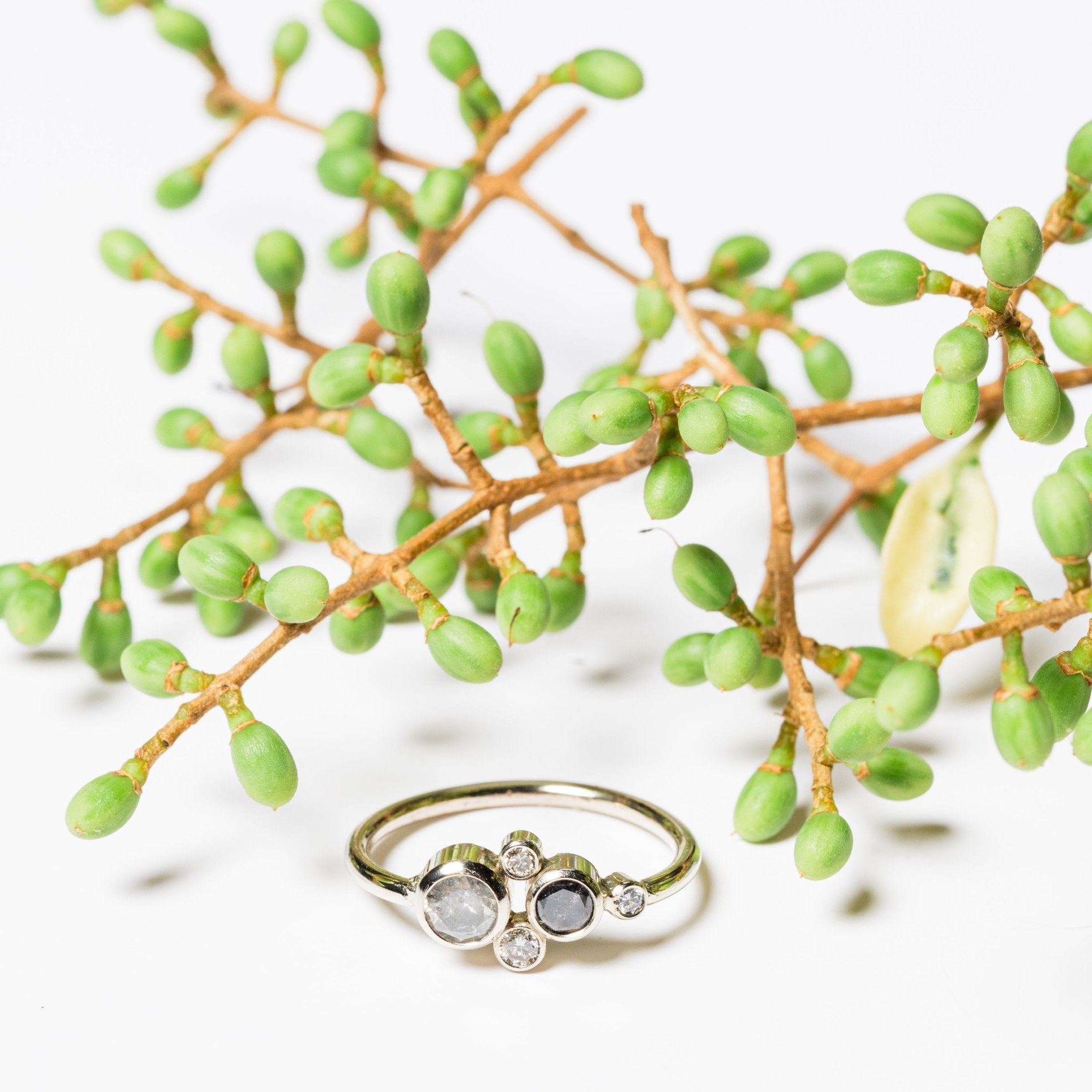 River Rocks Cluster Salt and Pepper Diamond Engagement Ring - MTD