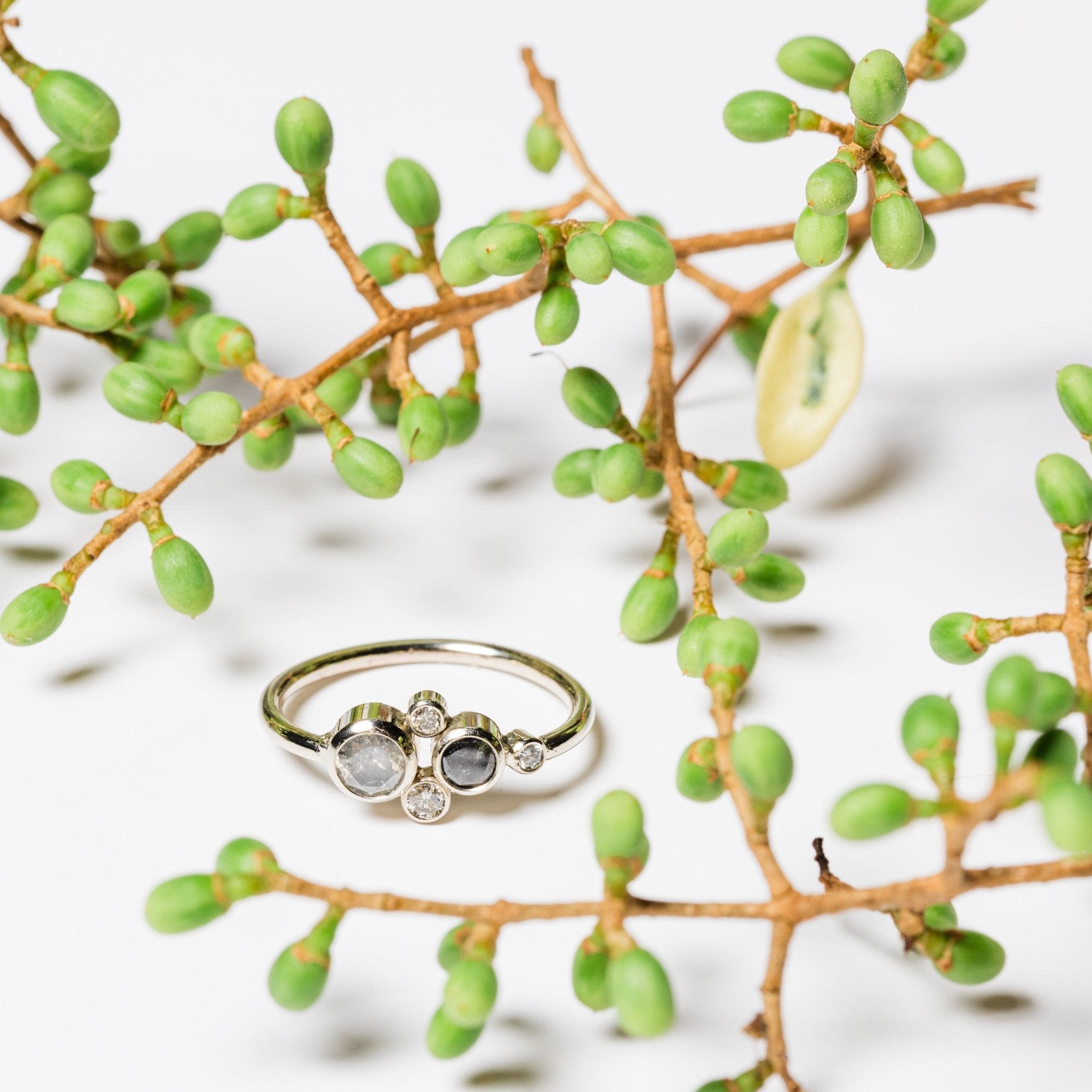 River Rocks Cluster Salt and Pepper Diamond Engagement Ring - MTD