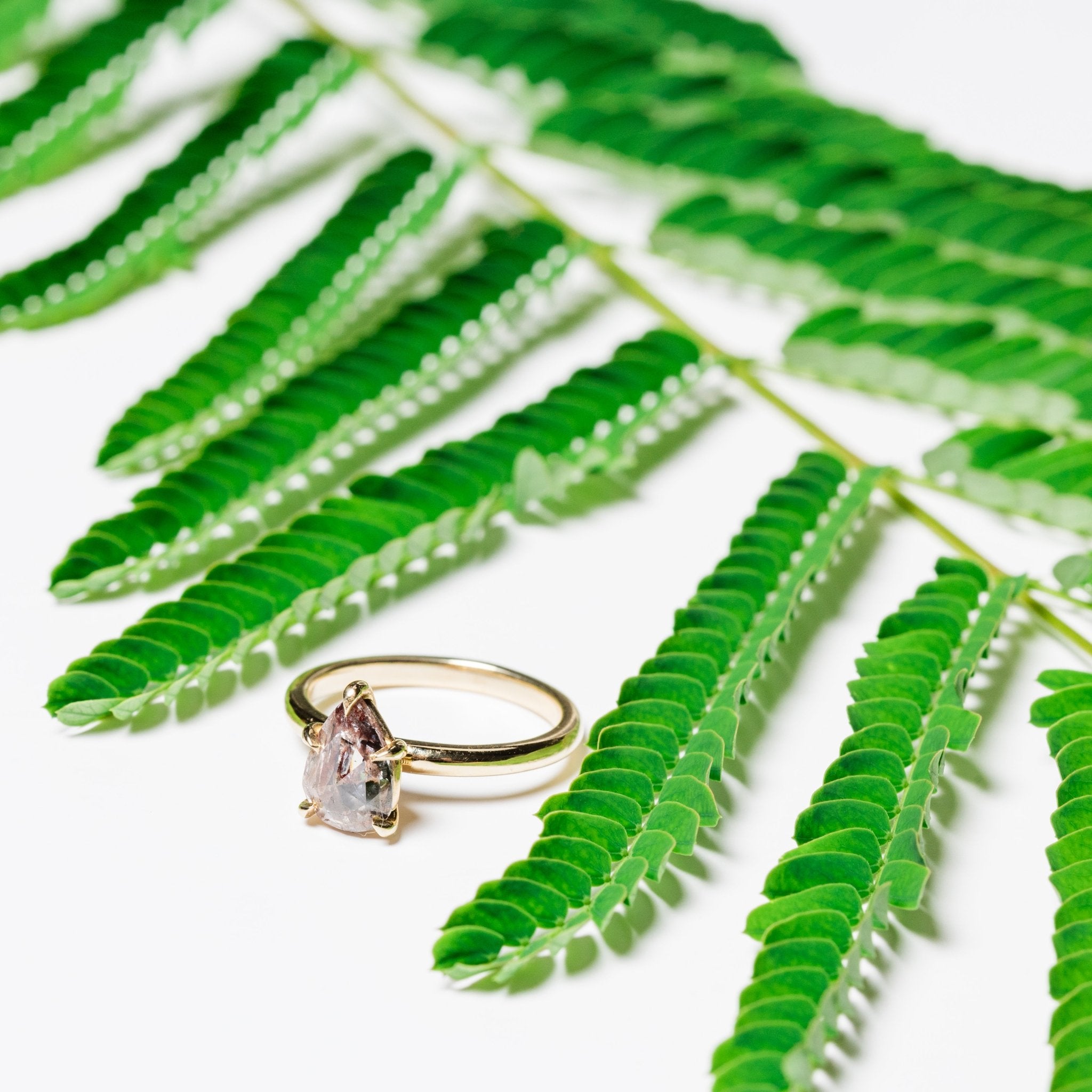 Purple Pear Salt and Pepper Diamond Ring with Claw Prongs - MTD