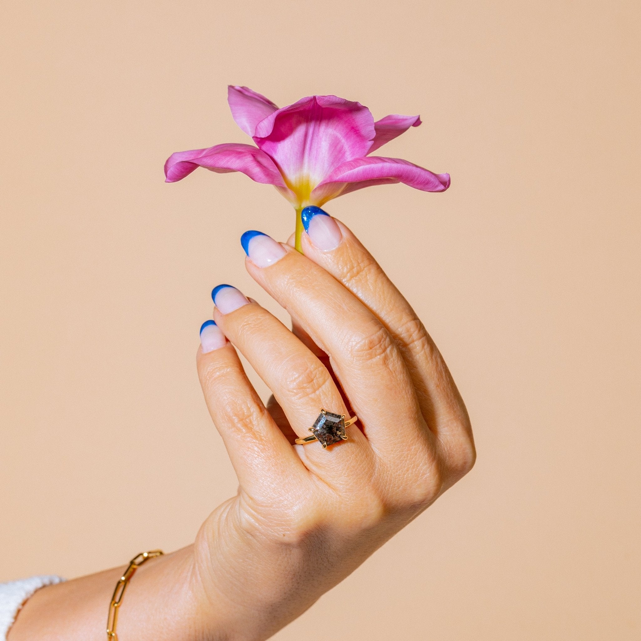 Dark Star Galaxy Diamond Pentagon Engagement Ring - MTD