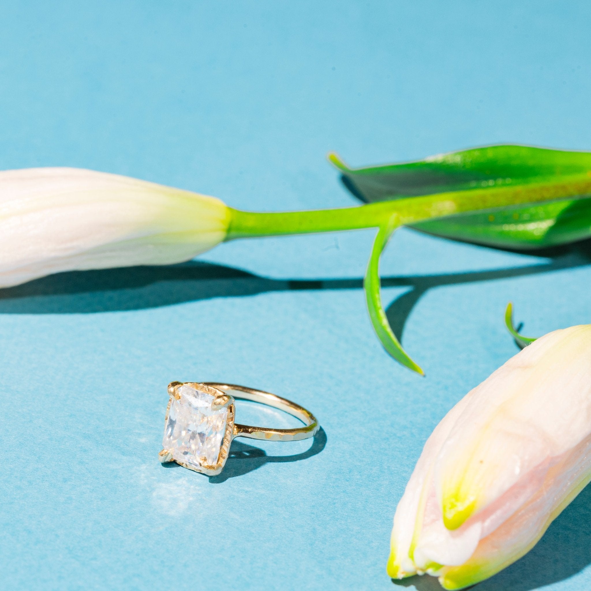 Hammered Halo Radiant Cut Moissanite Engagement Ring - MTD