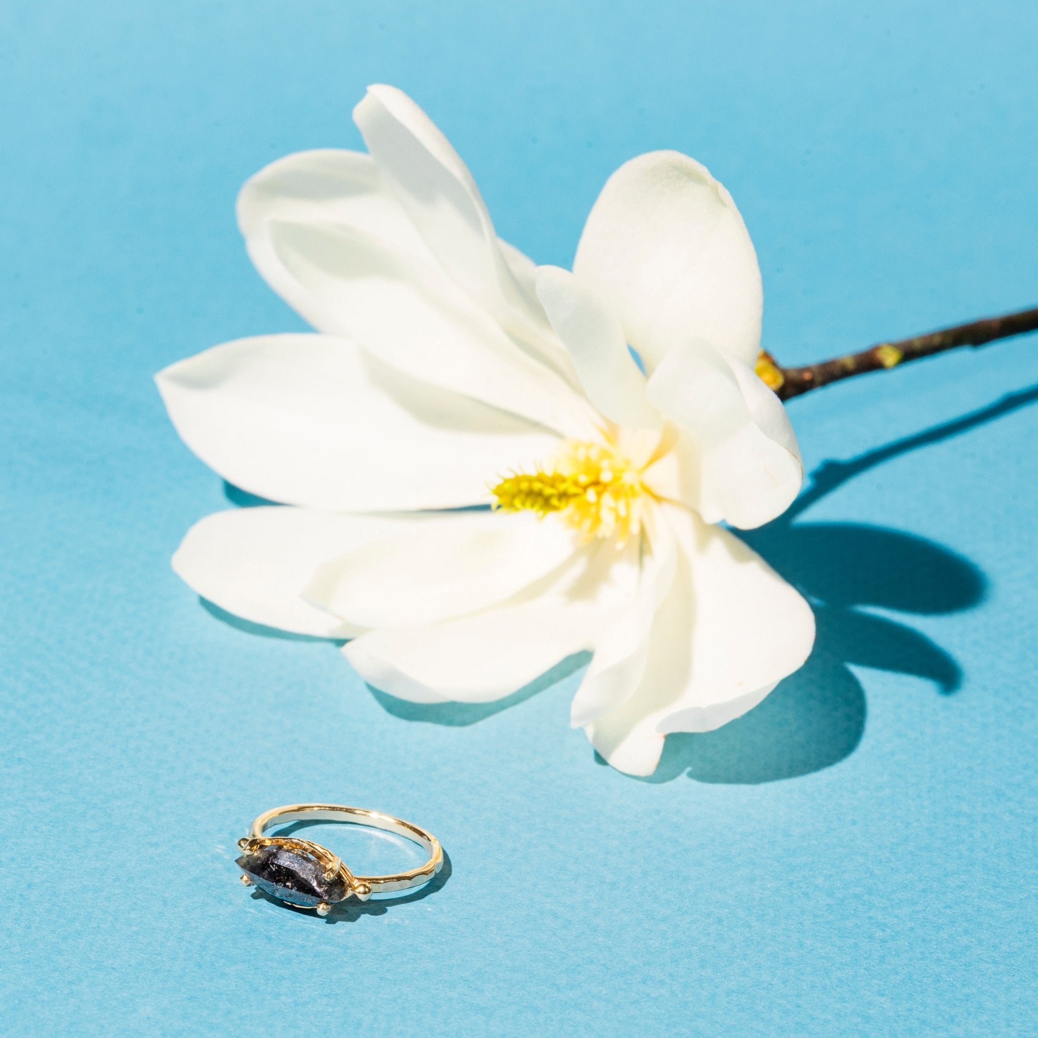 East West Black Marquise Diamond Engagement Ring - MTD