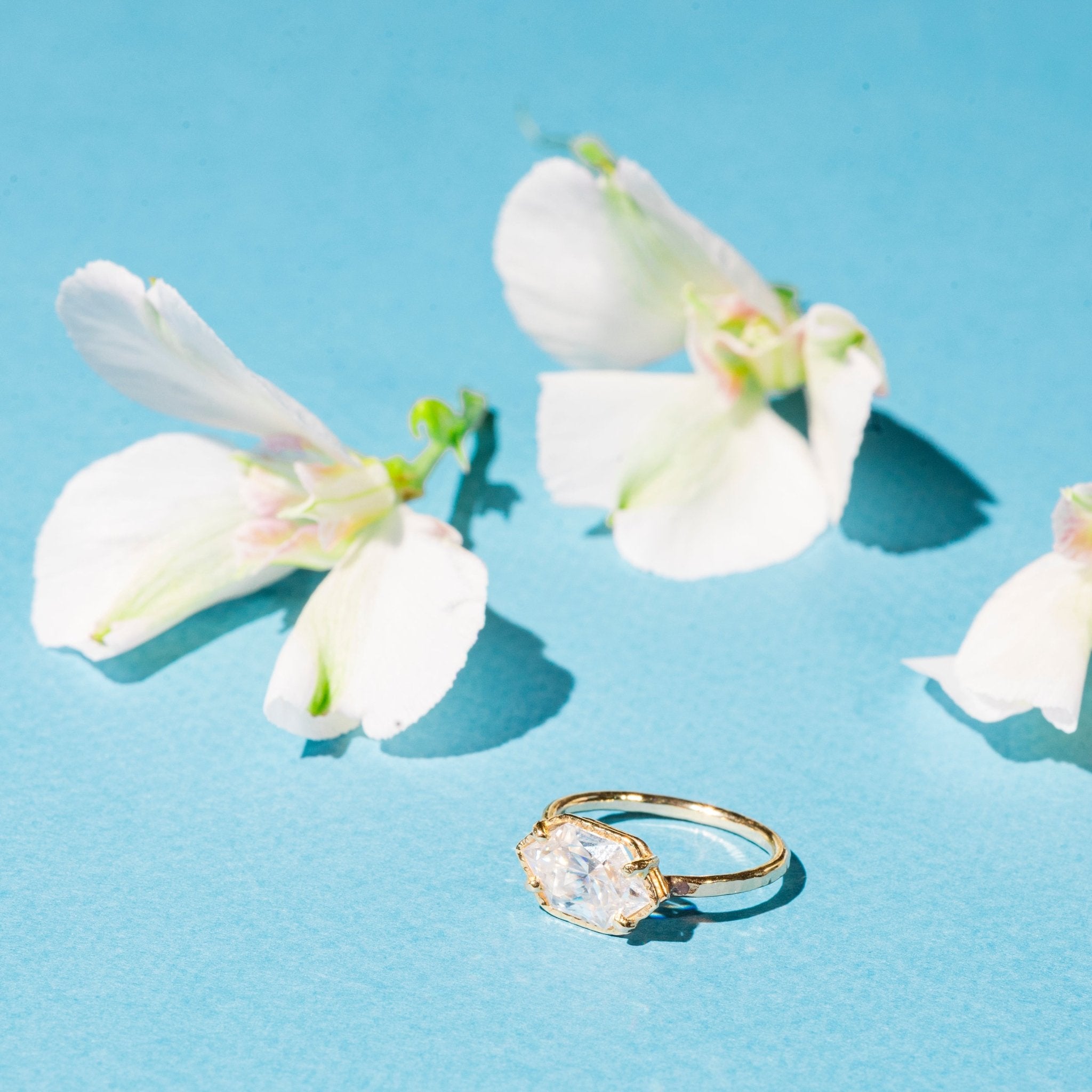East West Elongated Hexagon Moissanite Engagement Ring - MTD