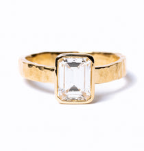 Sheba 2ct Emerald Cut Diamond Engagement Ring Bezel Setting on Wide Hammered Band - MTD