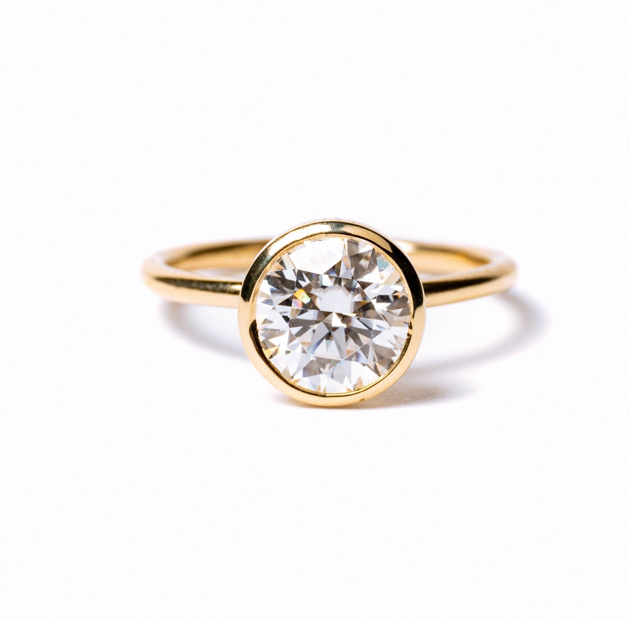 Full Circle 2ct Round Lab Diamond Bezel Set Engagement Ring in 14k Yellow Gold - MTD