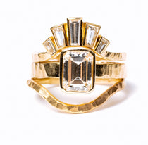 Queen of Sheba 2ct Emerald Cut Lab Diamond Stacking Engagement Ring Set with Hammered Band - MTD