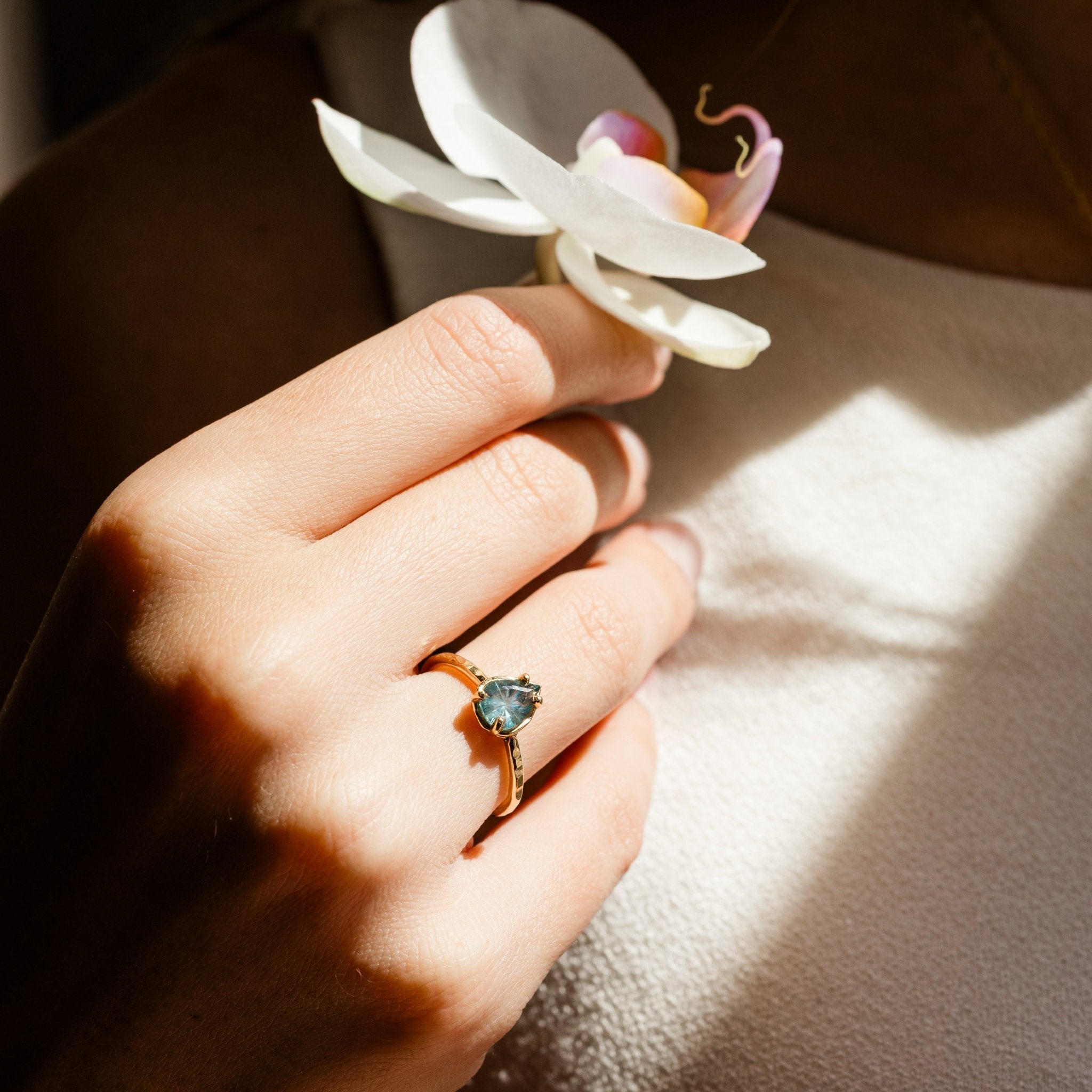 Blue Pear Fantasy Cut Montana Sapphire Engagement Ring - MTD