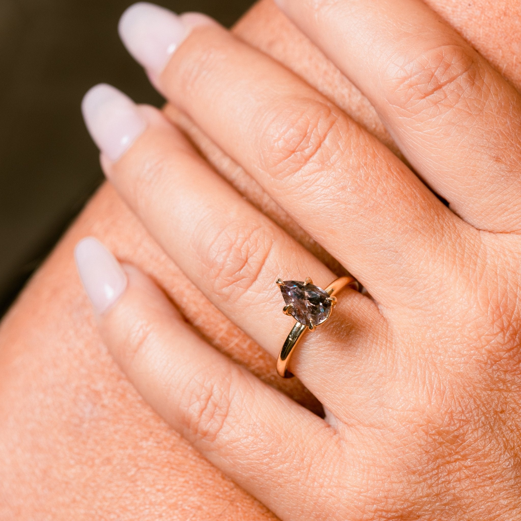 Purple Pear Salt and Pepper Diamond Ring with Claw Prongs - MTD