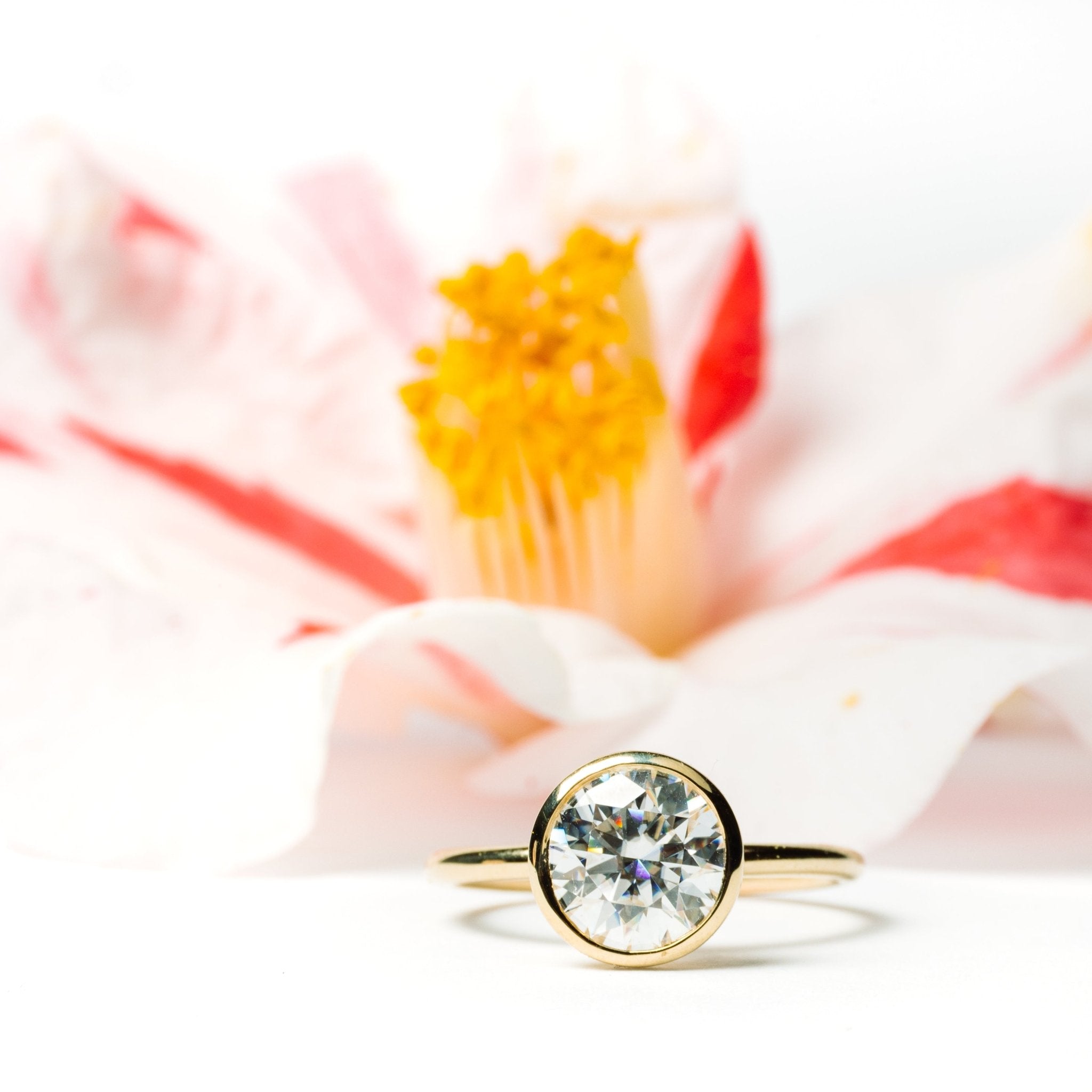 Full Circle 2ct Round Lab Diamond Bezel Set Engagement Ring in 14k Yellow Gold - MTD