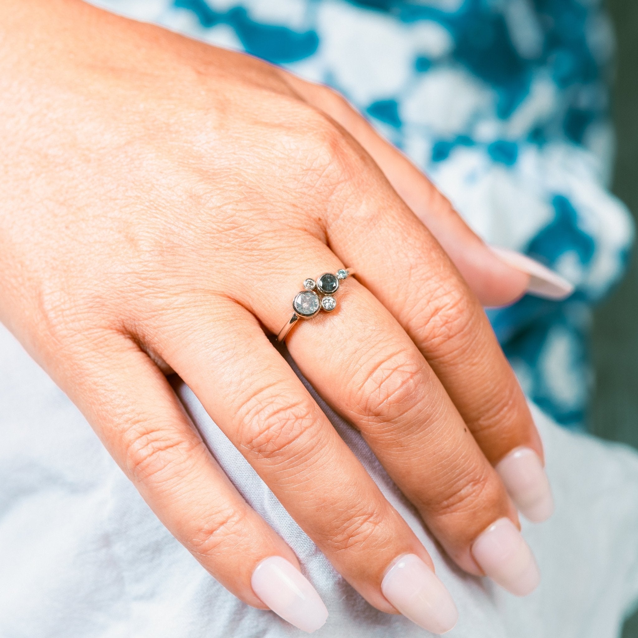 River Rocks Cluster Salt and Pepper Diamond Engagement Ring - MTD