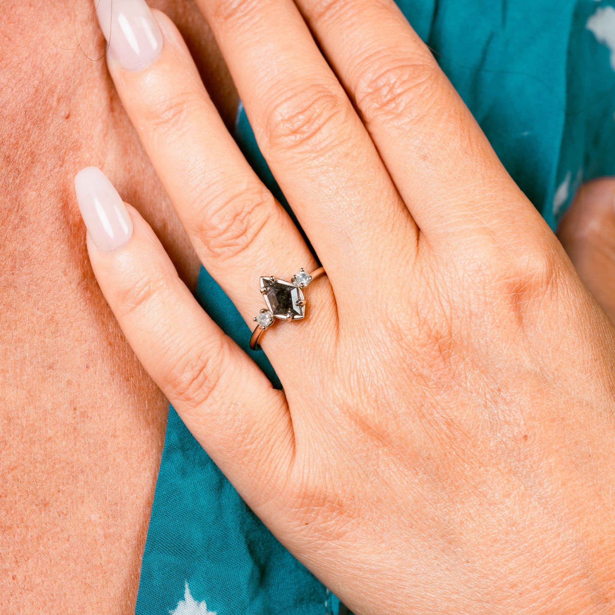 Edith Kite Salt and Pepper Diamond Three Stone Ring - MTD