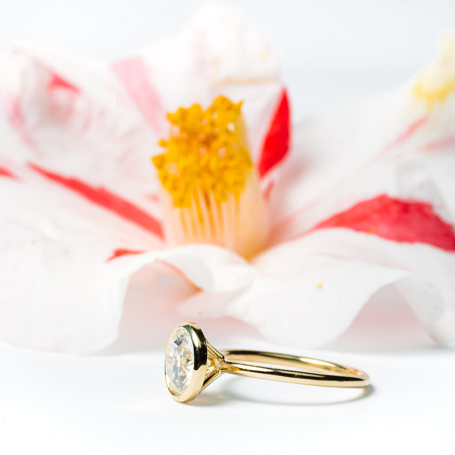 Full Circle 2ct Round Lab Diamond Bezel Set Engagement Ring in 14k Yellow Gold