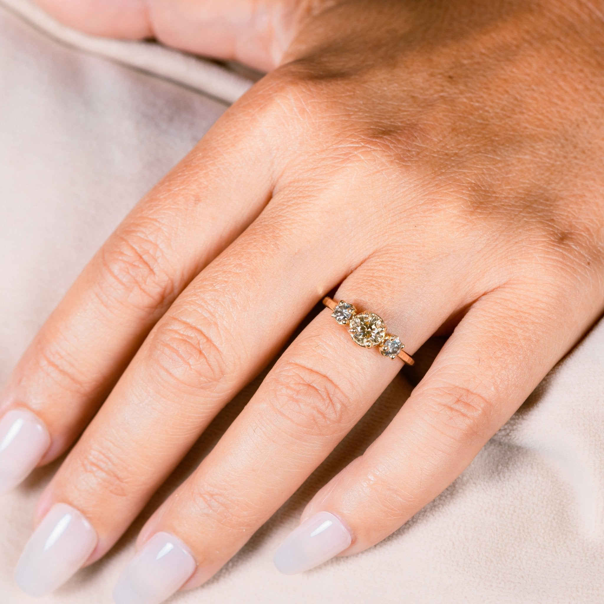 Champagne Salt & Pepper Diamond Three Stone Ring - MTD