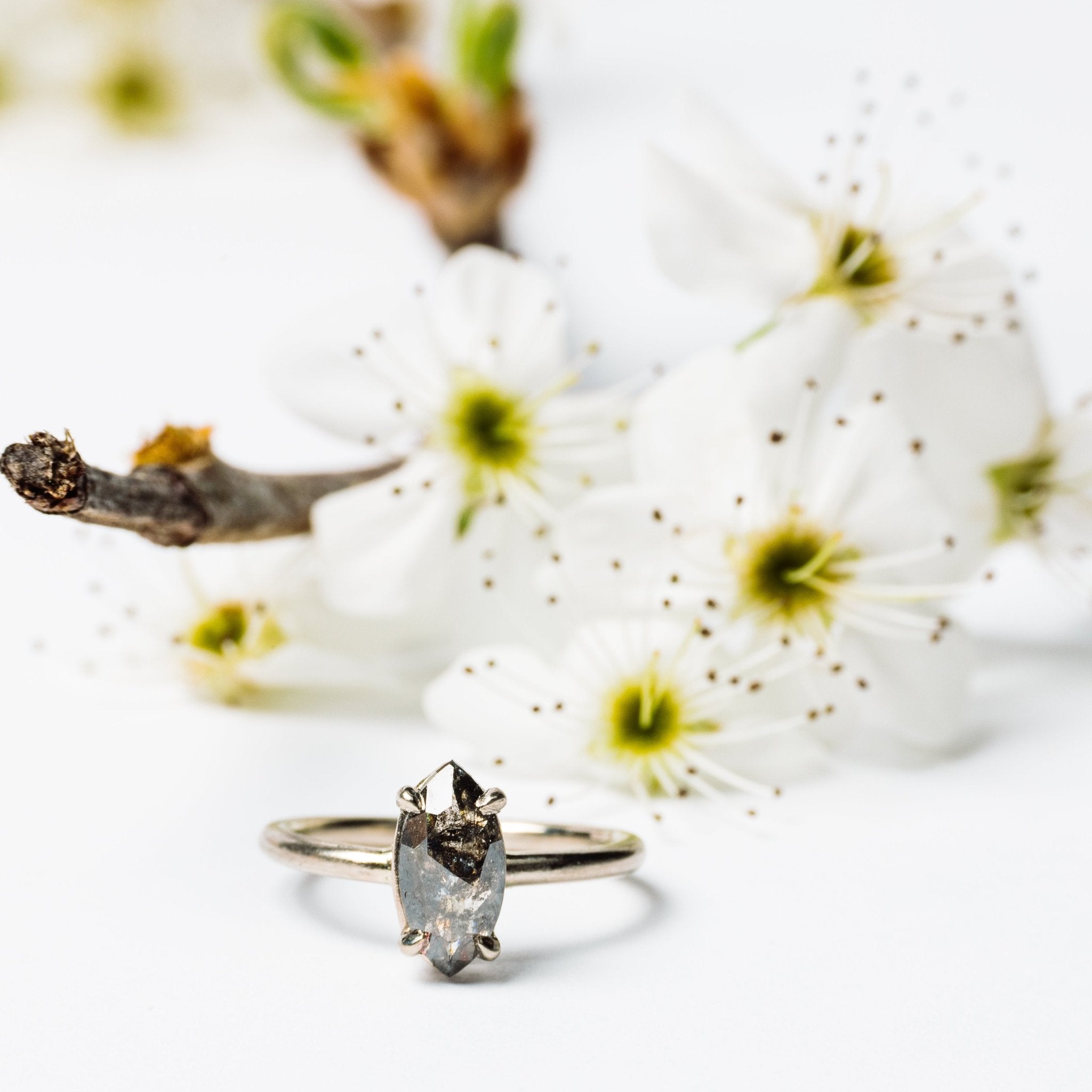 Akina 1ct Salt and Pepper Marquise Diamond Engagement Ring - MTD