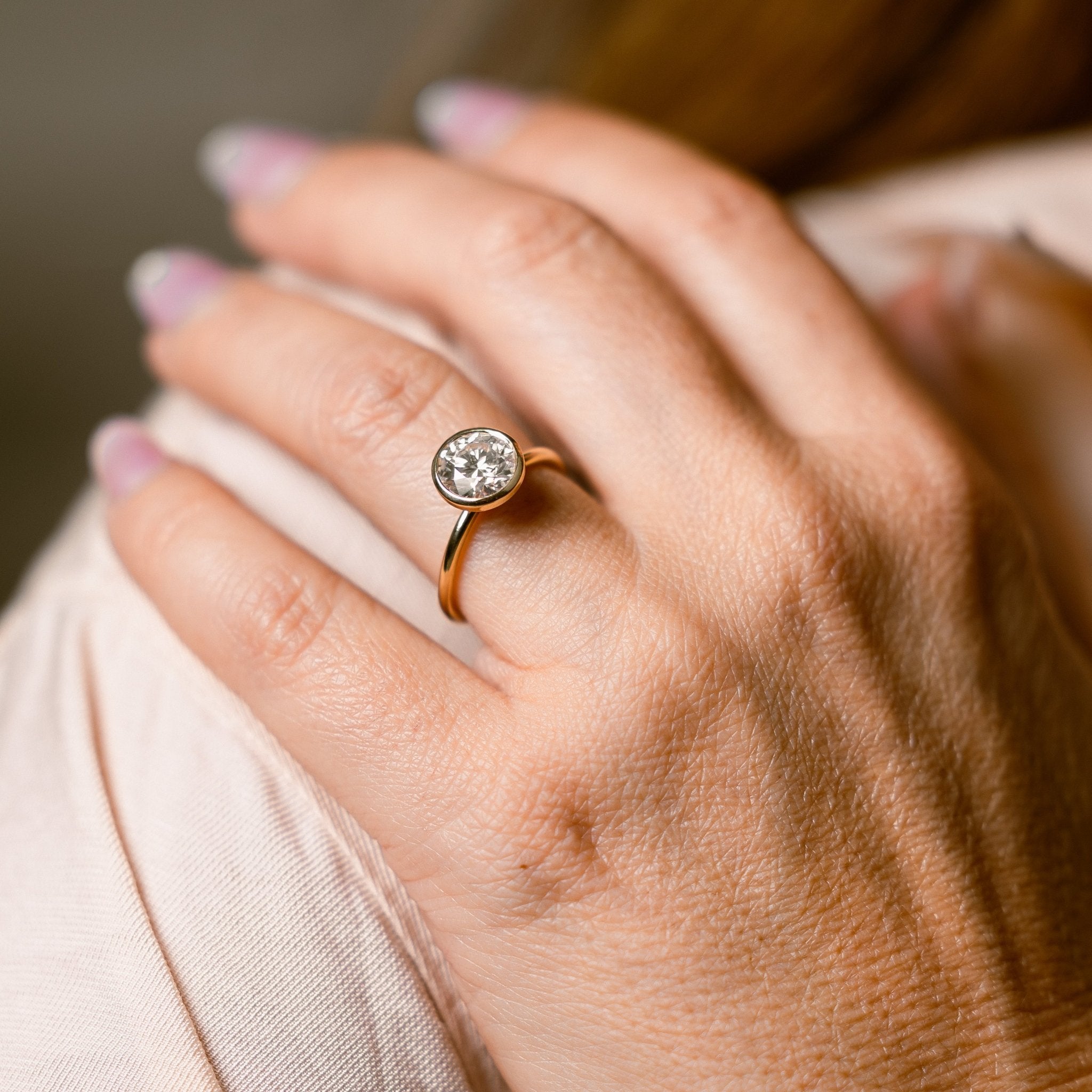 Full Circle 2ct Round Lab Diamond Bezel Set Engagement Ring in 14k Yellow Gold - MTD