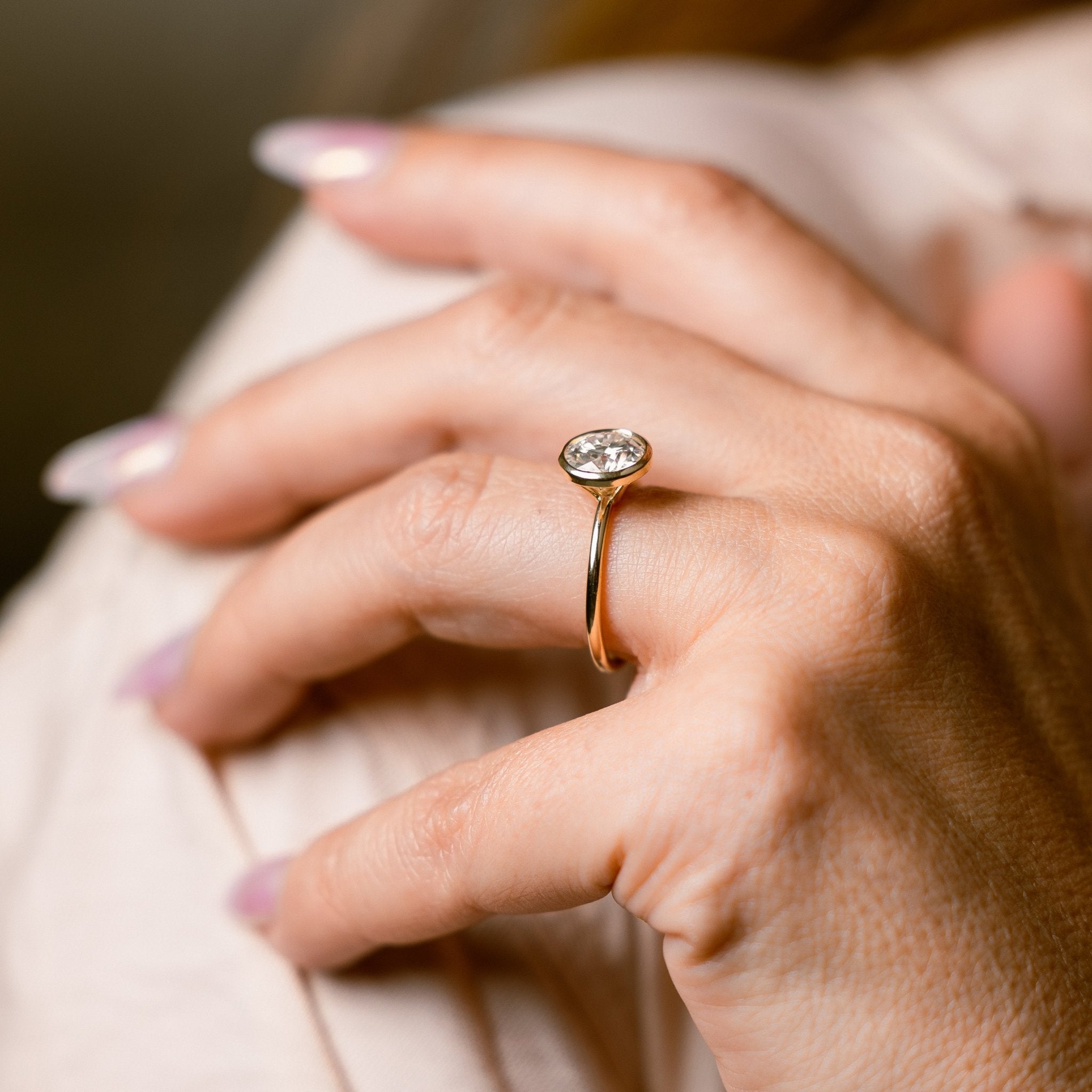 Full Circle 2ct Round Lab Diamond Bezel Set Engagement Ring in 14k Yellow Gold - MTD