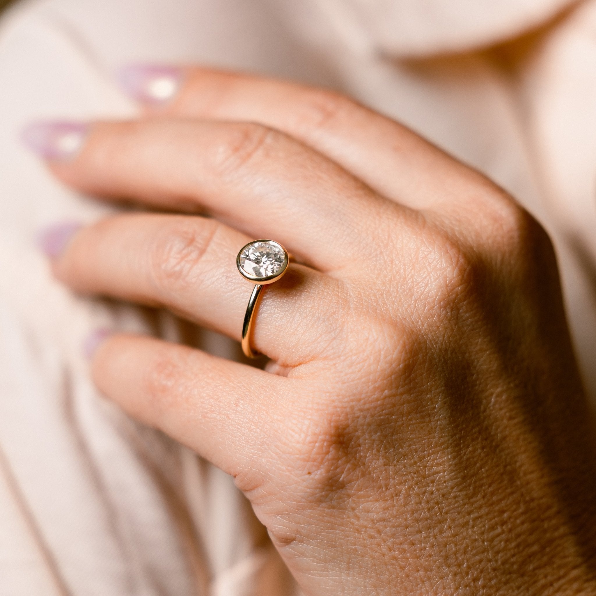 Full Circle 2ct Round Lab Diamond Bezel Set Engagement Ring in 14k Yellow Gold - MTD