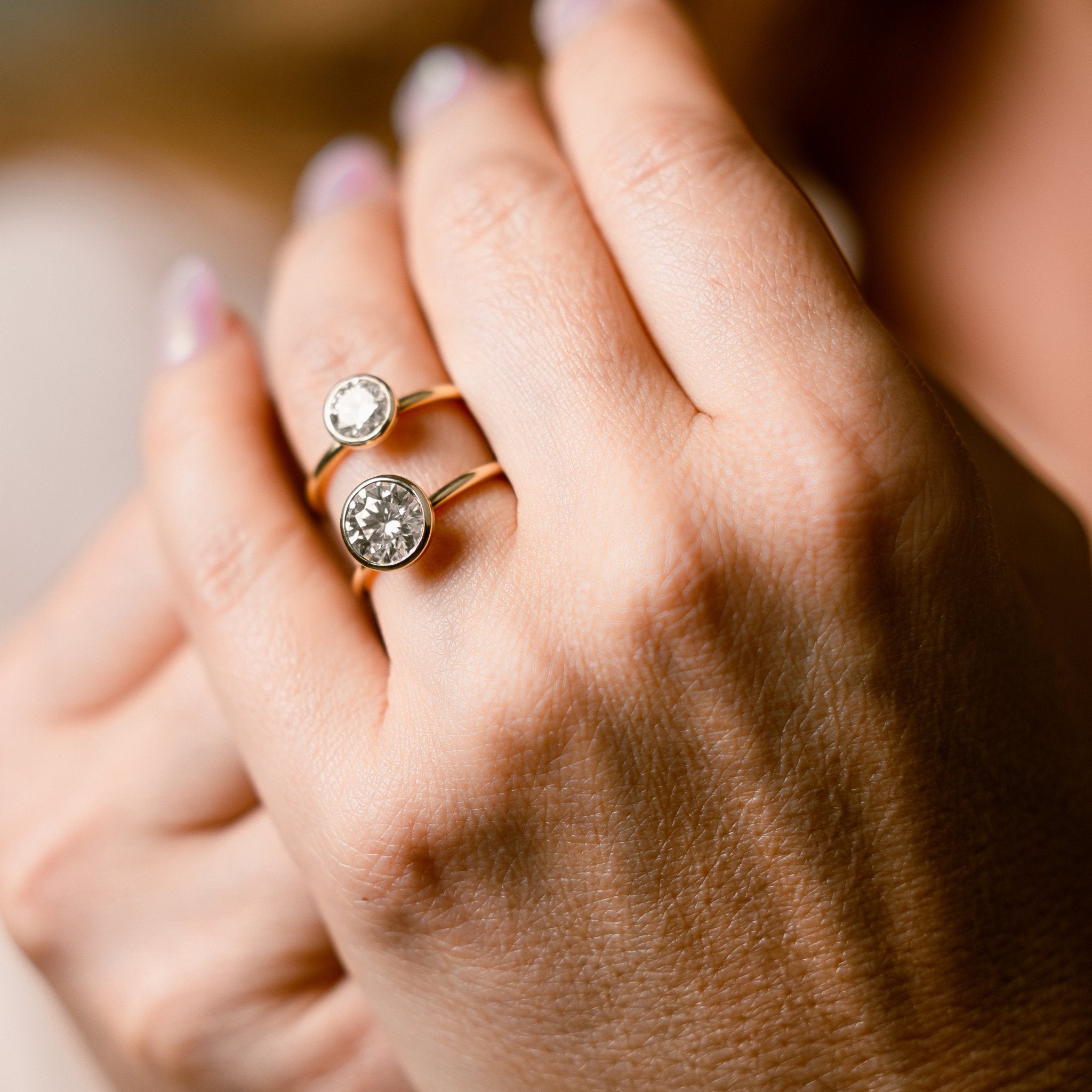 Full Circle 2ct Round Lab Diamond Bezel Set Engagement Ring in 14k Yellow Gold - MTD