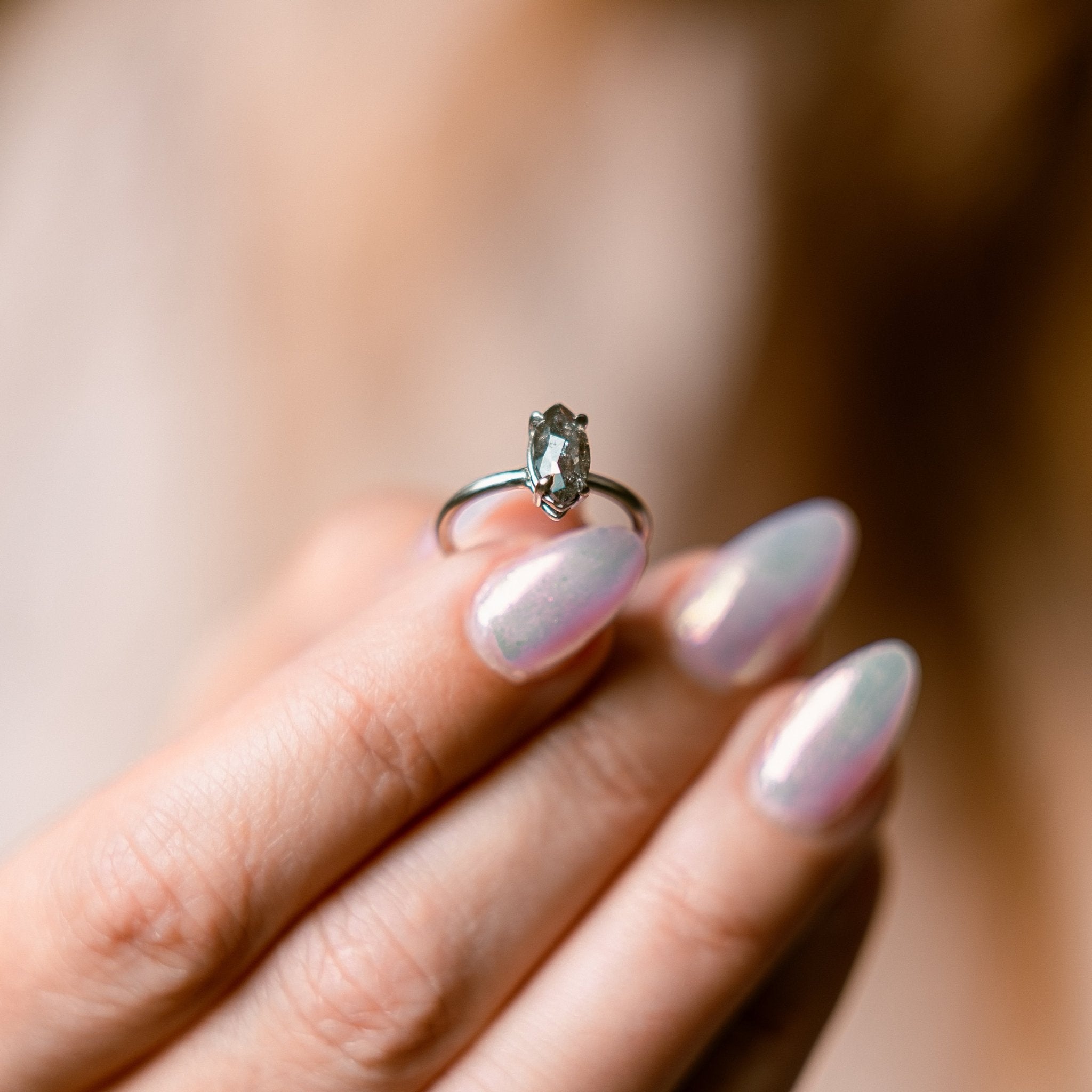 Akina 1ct Salt and Pepper Marquise Diamond Engagement Ring - MTD