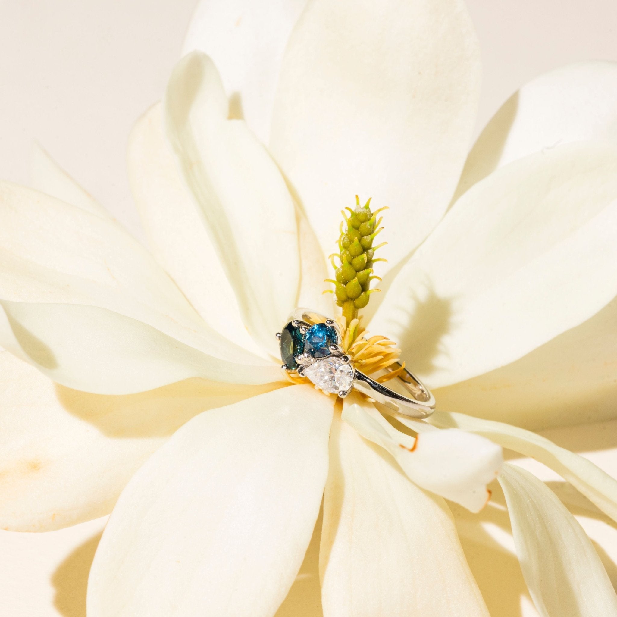 Spring Rain Three Stone Cluster Engagement Ring - MTD