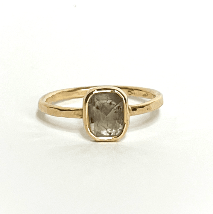 Bezel Set Emerald Cut Salt and Pepper Diamond Ring - MTD