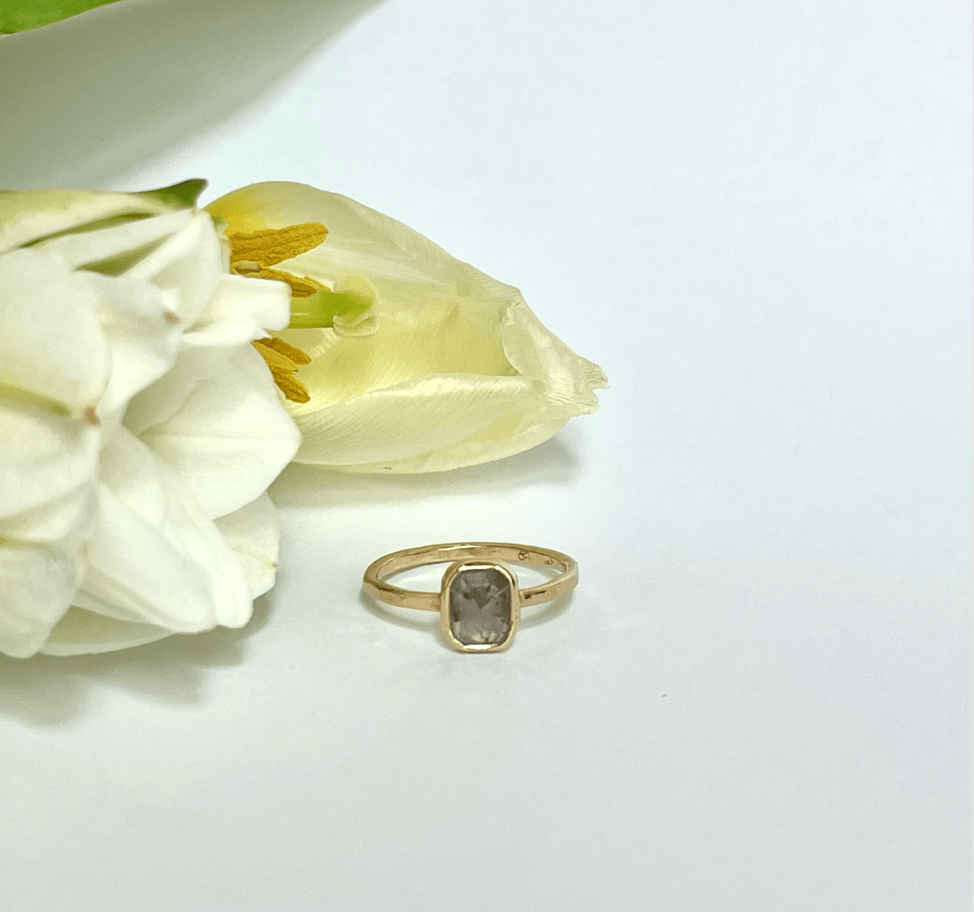 Bezel Set Emerald Cut Salt and Pepper Diamond Ring - MTD