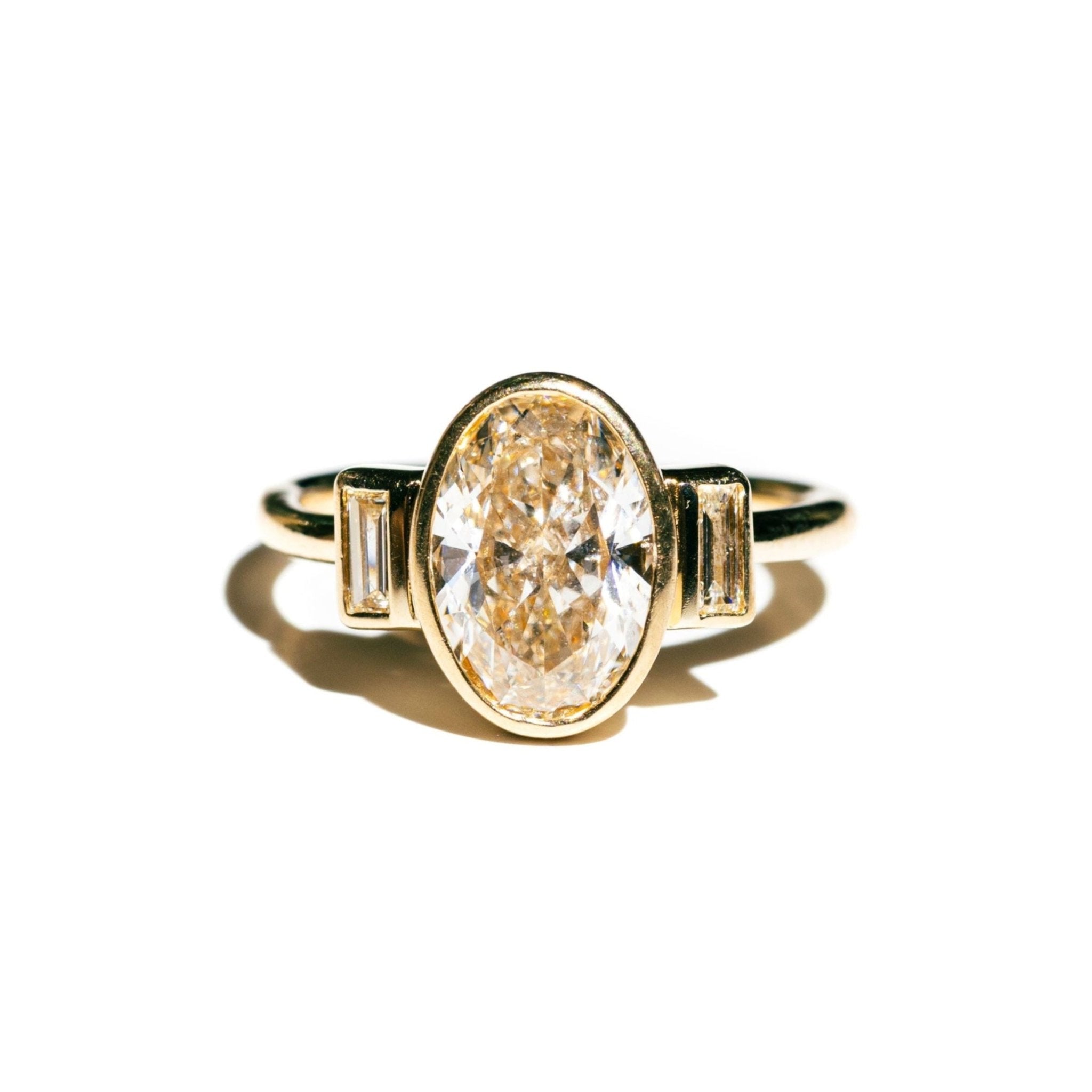 Estelle Three Stone Oval and Baguette Diamond Engagement Ring - MTD