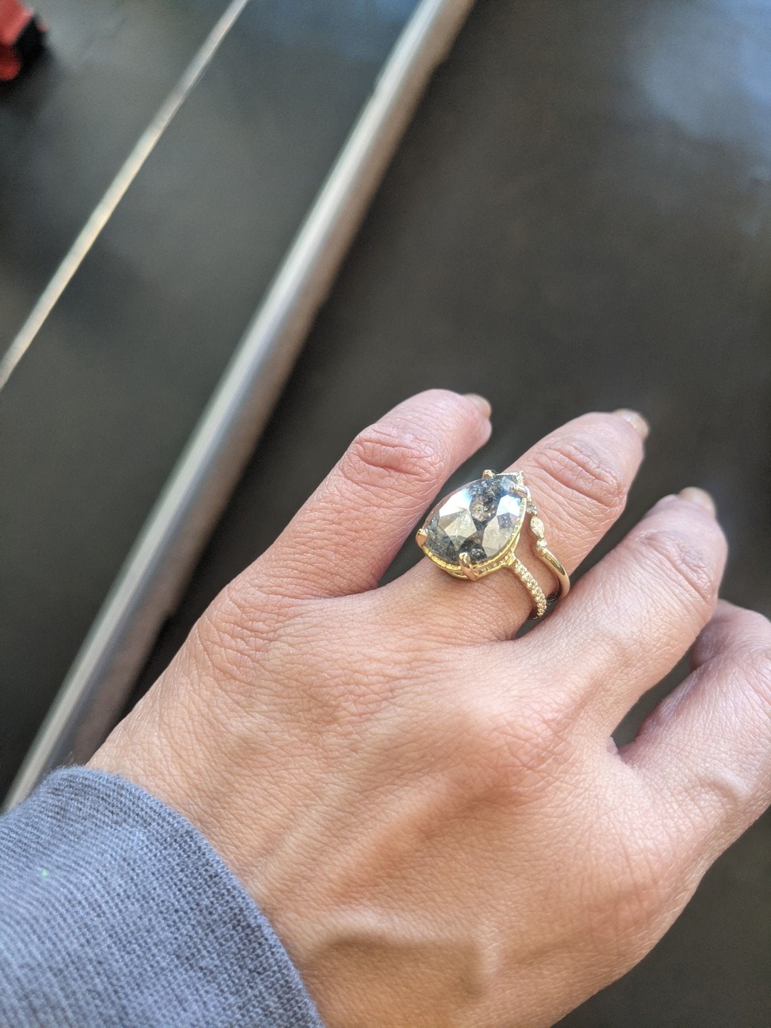 Priya 6ct Pear Salt and Pepper Diamond Engagement Ring - MTD