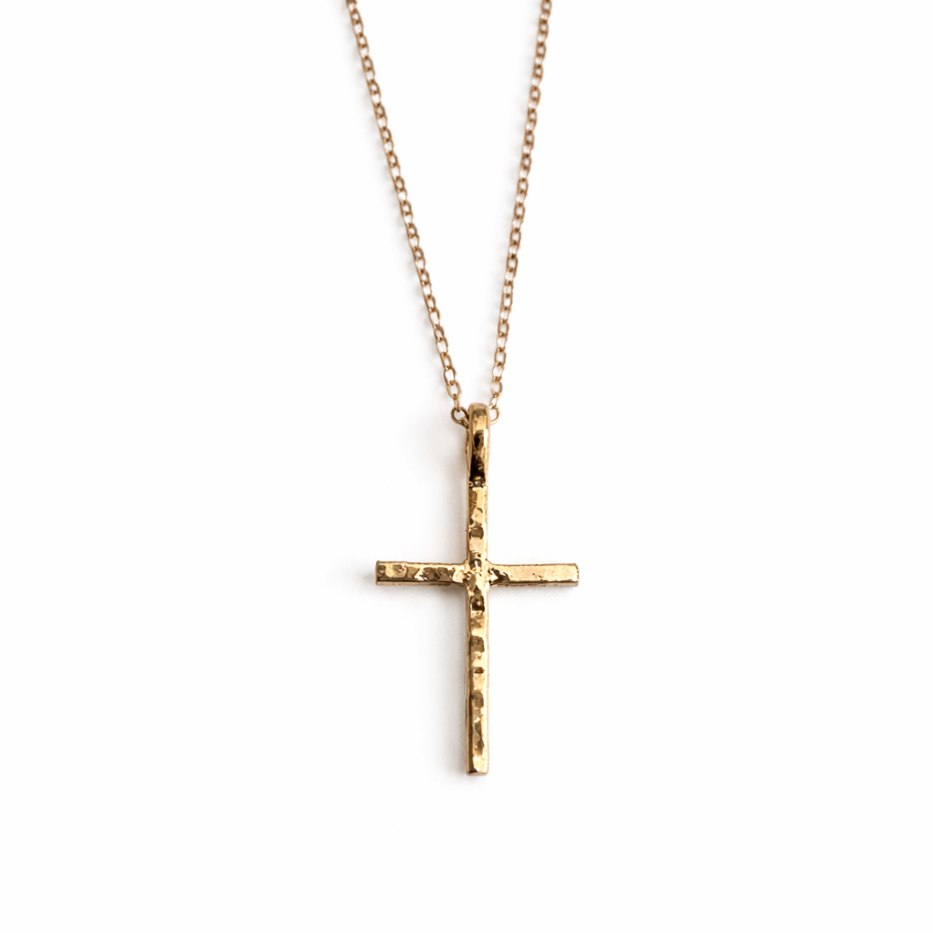 Golden Cross Hammered Gold Necklace - MTD