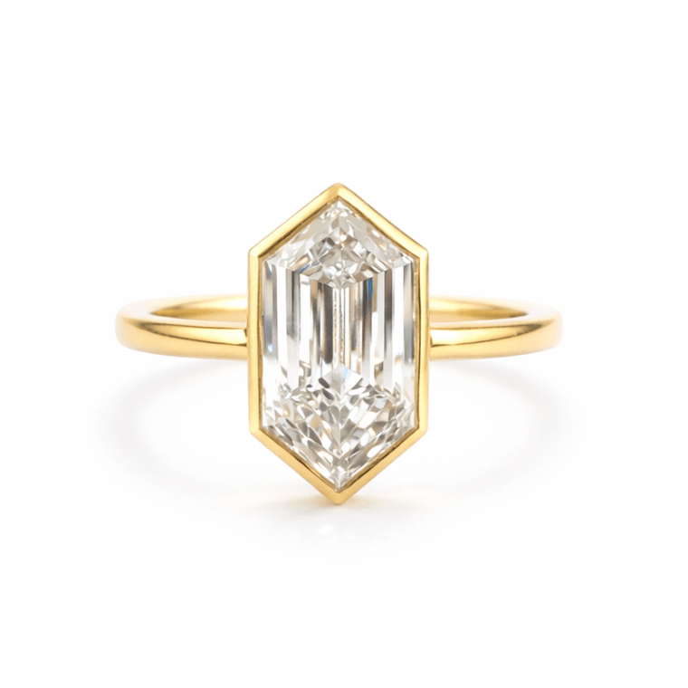 Ariel Elongated Hexagon Step Cut Bezel Set Engagement Ring - MTD